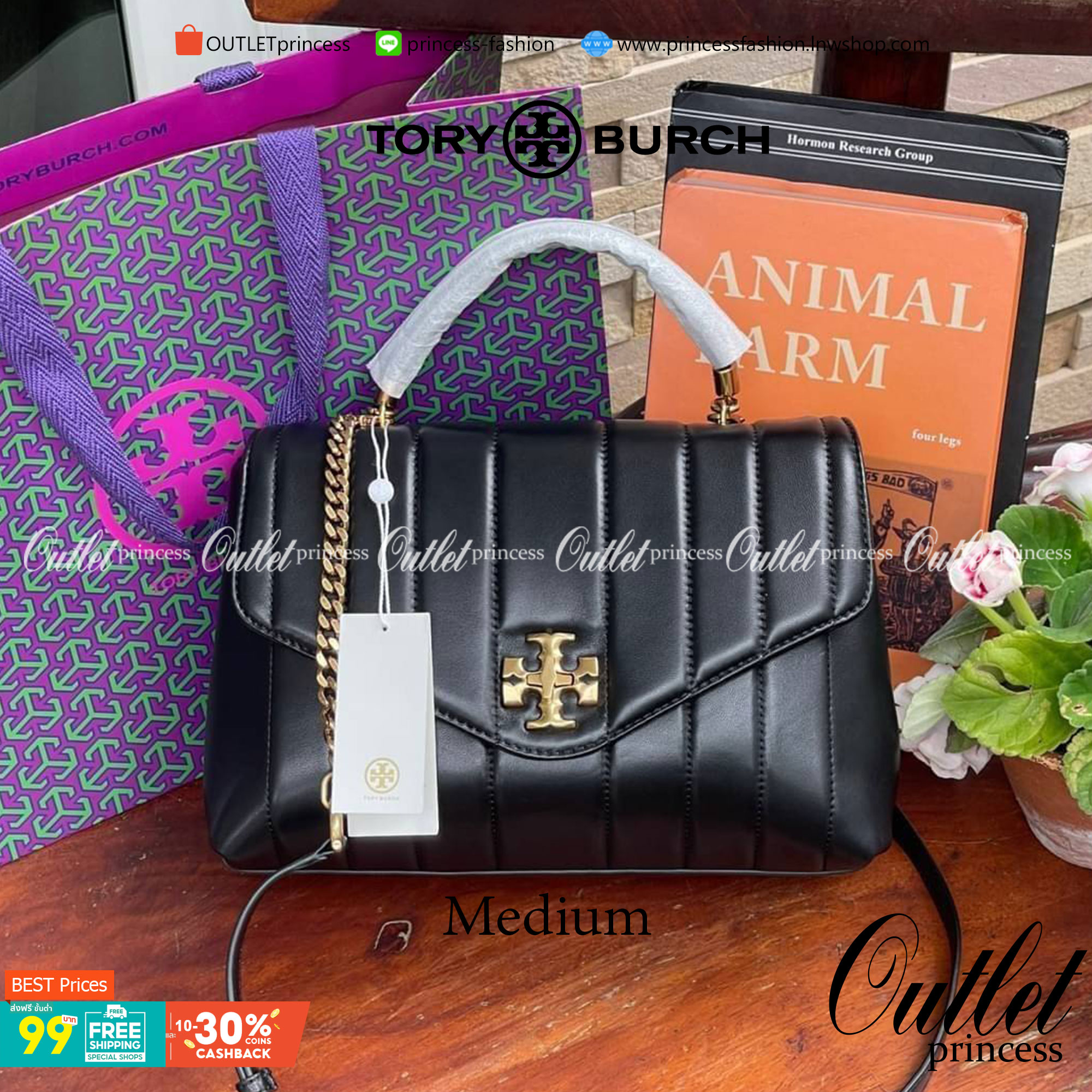 OUTLET 】Tory Burch Kira Top Handle Satchel มี2ขนาด Small/Medium กระเป๋าทรงใหม่ล่าสุดจากรุ่นคิร่า (Kira) มาในเทคนิคตัดเย็บควิลท์แนวขนาน ใช้วัสดุหนังเงานุ่ม สะท้อนแรงบันดาลใจแบบนิวยอร์กจากเบาะหนังในรถคลาสสิค Hardwareสีทองสวยหรู และจุดเด่นอีกรุ่นคิร่าคือความ