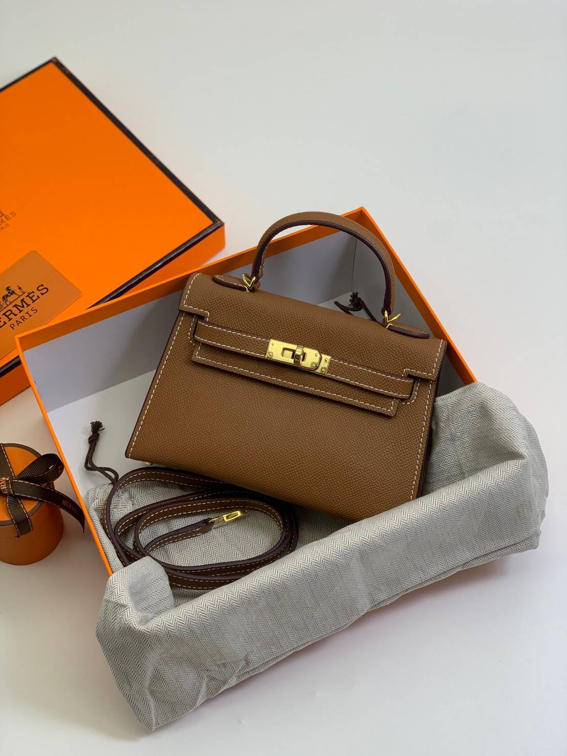 VIP หนังแท้ 】HERMES KELLY 20 MINI SELLIER GOLD EPSOM GOLD HARDWARE