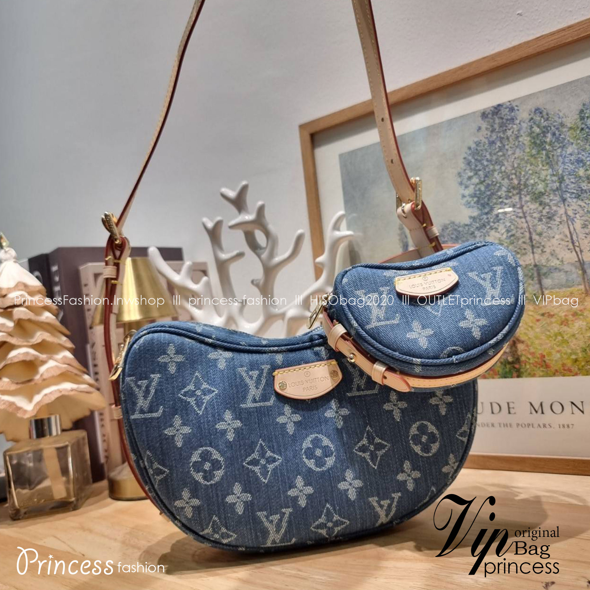 LV croissant denim bag กระเป๋าทรงครัวซองต์ ใหม่ล่าสุด สวยชิค ฉ่ำก่อนใคร ด้วยดีไซน์สุดเก๋แบบทำถึง เพิ่มดีเทลน่าใช้ด้วยใบลูก ที่แยกออกมาใช้ได้