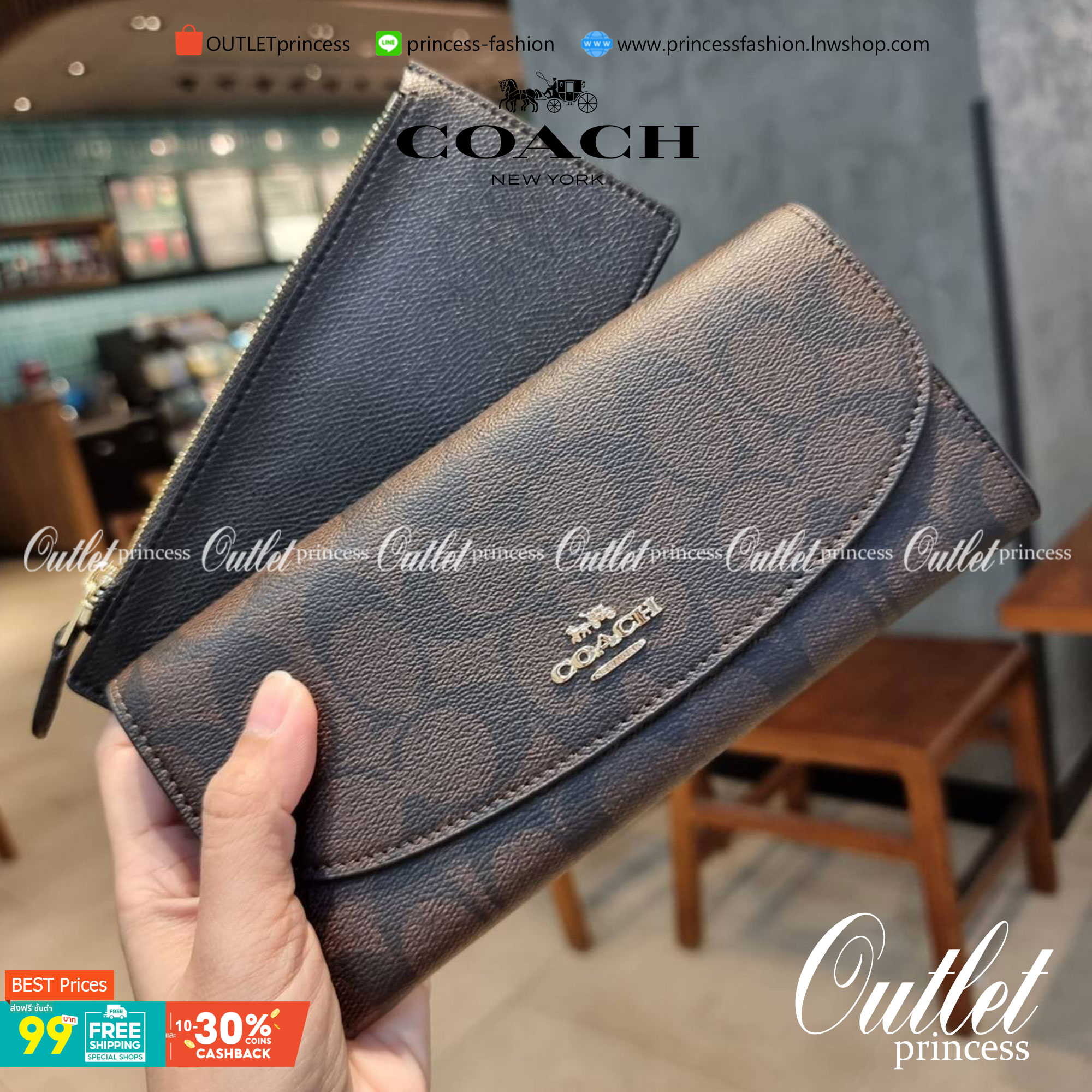 COACH F52601 POP SLIM ENVELOPE WALLET IN SIGNATURE รุ่นขายดี ขายหมด!! รุ่นหายาก!! เติมสต็อคจ้า!! กระเป๋าสตางค์รุ่นฝาพับ ดีไซน์เรียบหรู คลาสสิค ใช้งานง่ายและสะดวกมากๆ ด้วยซองซิปที่เสียบด้านหลัง ถอดแยกออกมาใช้ได้ หรือเอาออก พกกระเป๋าเดี่ยวๆก็ได้ ถือใบนี้ดูไ