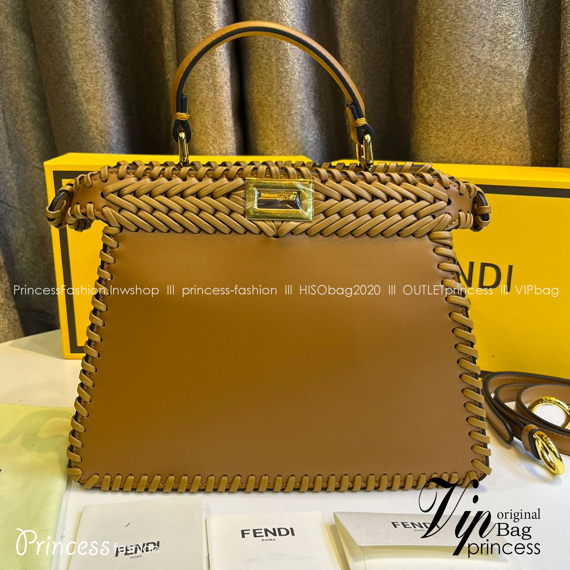 พร้อมส่ง 3 สี FENDI Peekaboo ISeeU Medium interlace leather bag กระเป๋าสะพายดีไซส์สาน ใช้ได้ 2 ด้าน 🧡 เกรดออริจินอล 1:1 สลับแท้
