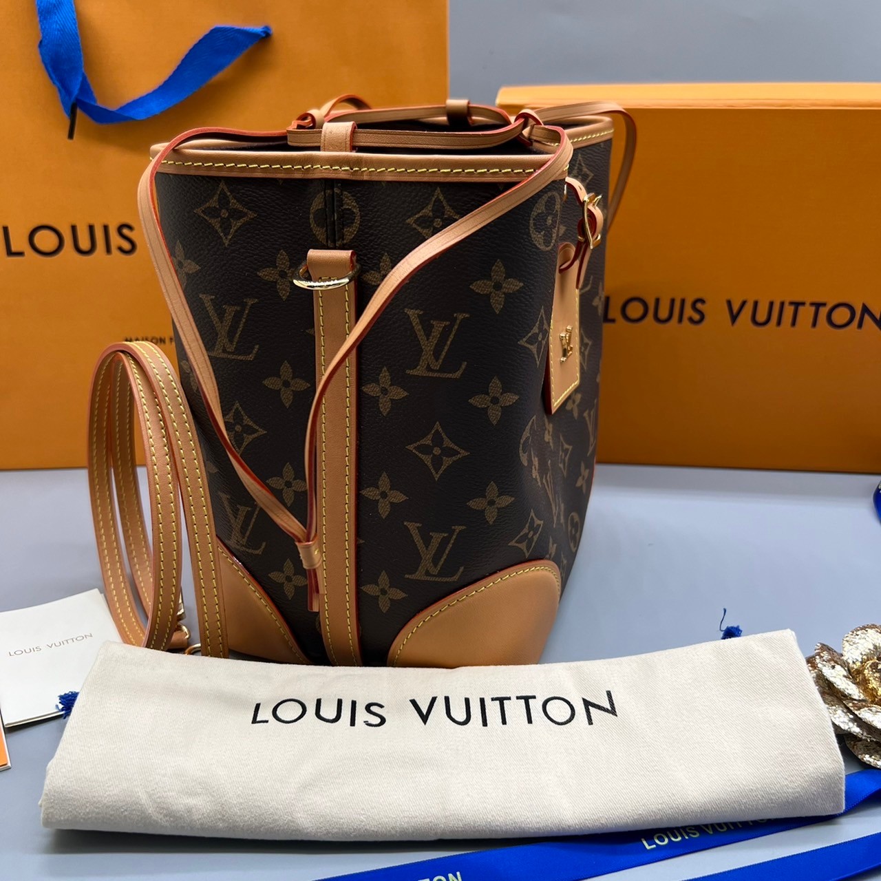 ORI Louis Vuitton Noe Purse Monogram Bucket Brown 18cm เกรดออริจินอล พร้อมส่งที่ไทย ภาพสินค้าถ่ายจากงานขายจริง ใช้งานต่างประเทศได้