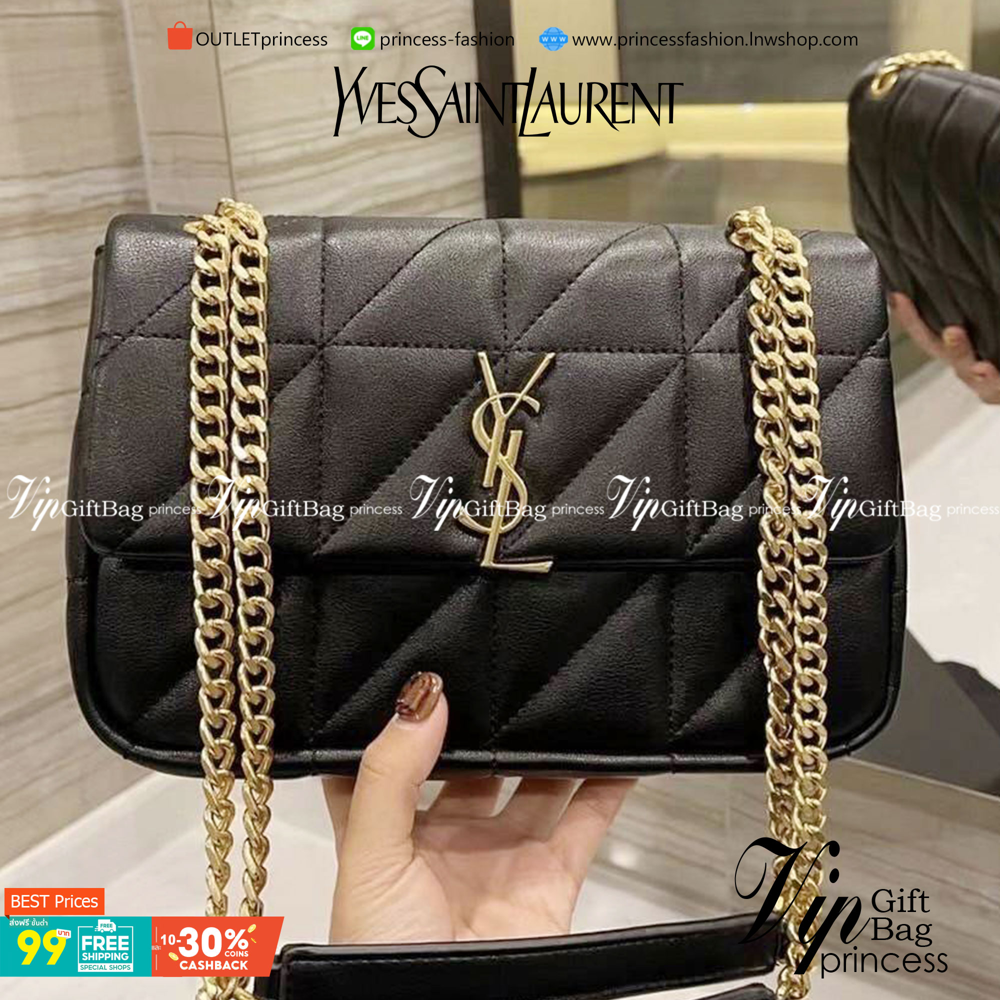 VIP 】SAINT LAURENT JAMIE BAG VIP GIFT WITH PURCHASE (GWP) พรีเมี่ยมกิ้ฟ Limited Edition จาก YSL DUTY FREE COUNTER วัสดุหนังแกะสังเคราะห์ อะไหล่สีทอง ดีไซน์ลายตารางหมากฮอต ประดับโลโก้แบรนด์ที่ด้านหน้า รูปทรงสวย มีหูจับถนัดมือสายสะพายโซ่เลื่อนปรับระดับได้..