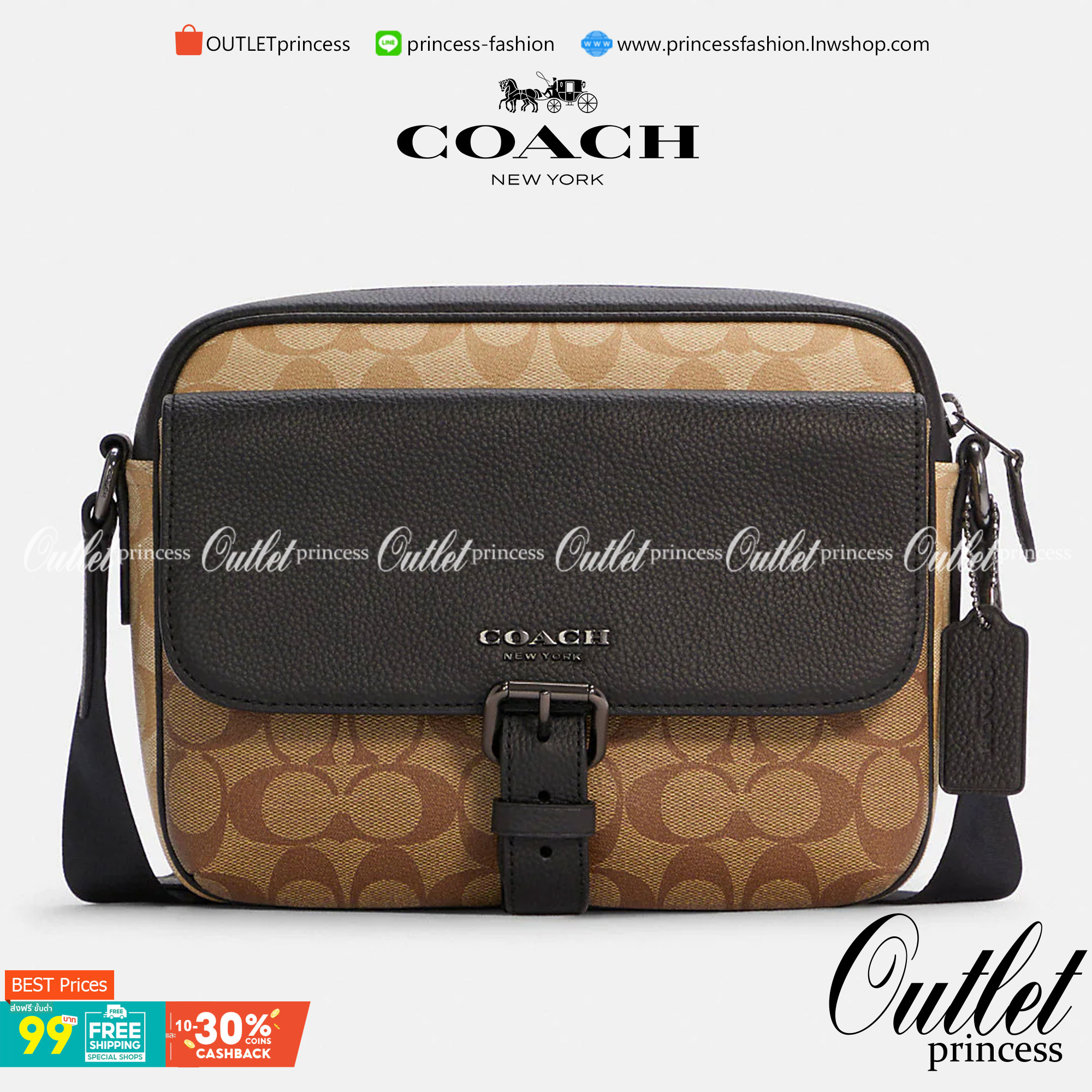COACH C6080 HUDSON CROSSBODY IN BLOCKED SIGNATURE CANVAS ยกความคูลมาให้หนุ่มๆถึงที่!! ไอเท็มเด็ดหายาก กระเป๋าสะพายข้างดีไซน์ตัดสี เท่ไม่ซ้ำ วัสดุหนังแคนวาสสลับหนัง pepble ทนทาน ใช้งานง่าย ด้วยฝาปิดแบบกระดุมแม่เหล็กด้านหน้า และซิปที่ช่องหลัก ใช้ของได้เลยแบ