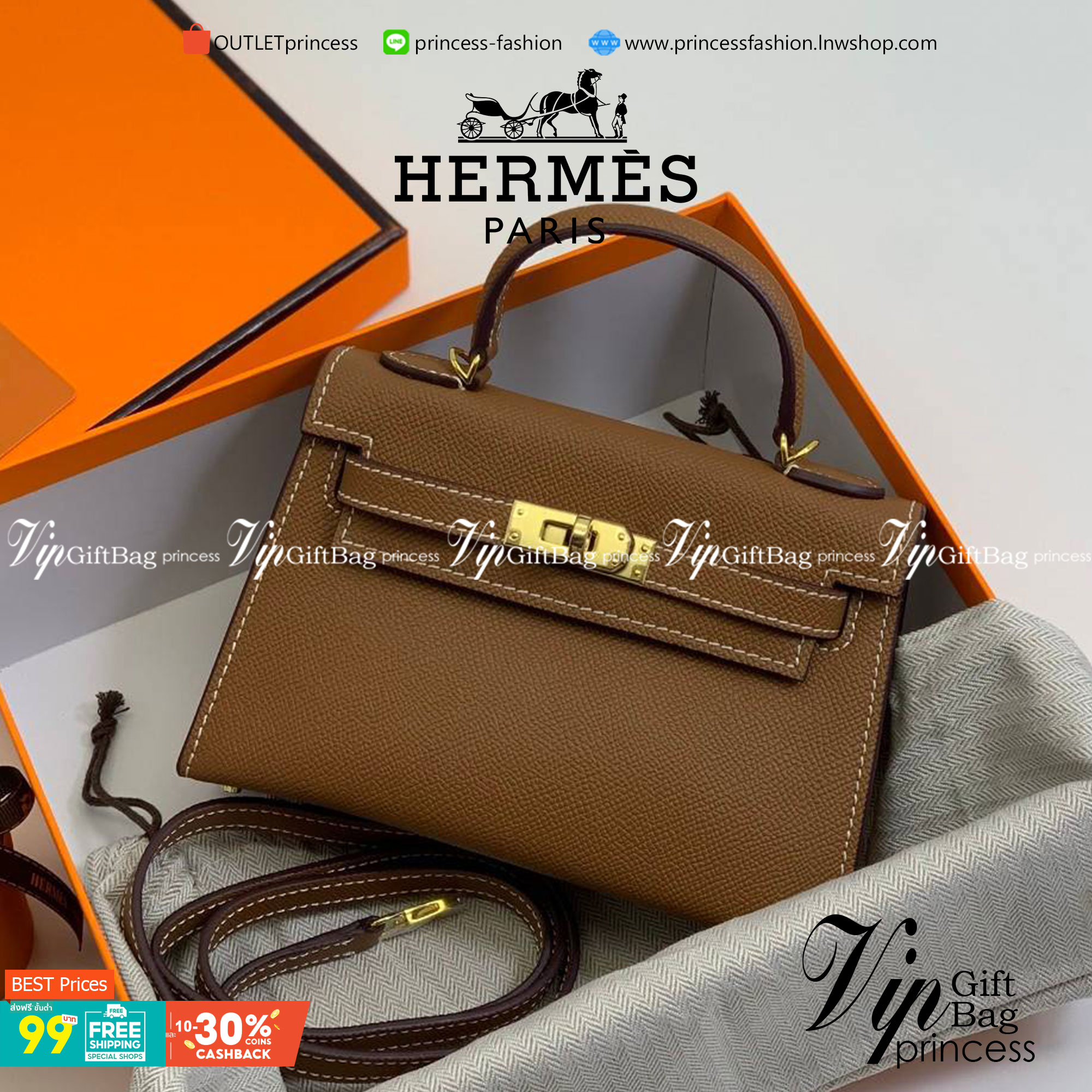 VIP หนังแท้ 】HERMES KELLY 20 MINI SELLIER GOLD EPSOM GOLD HARDWARE