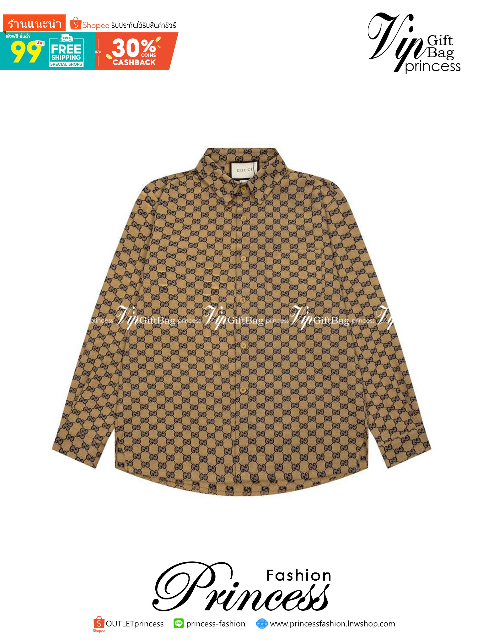 GUCCI Monogram Shirt / Gucci shirt เกรดออริจินอล มีป้ายแท็กที่คอเสื้อ ใส่ได้ทั้งผู้หญิงผู้ชาย พร้อมส่งที่ไทย ภาพสินค้าถ่ายจากงานขายจริง ใช้งานต่างประเทศได้