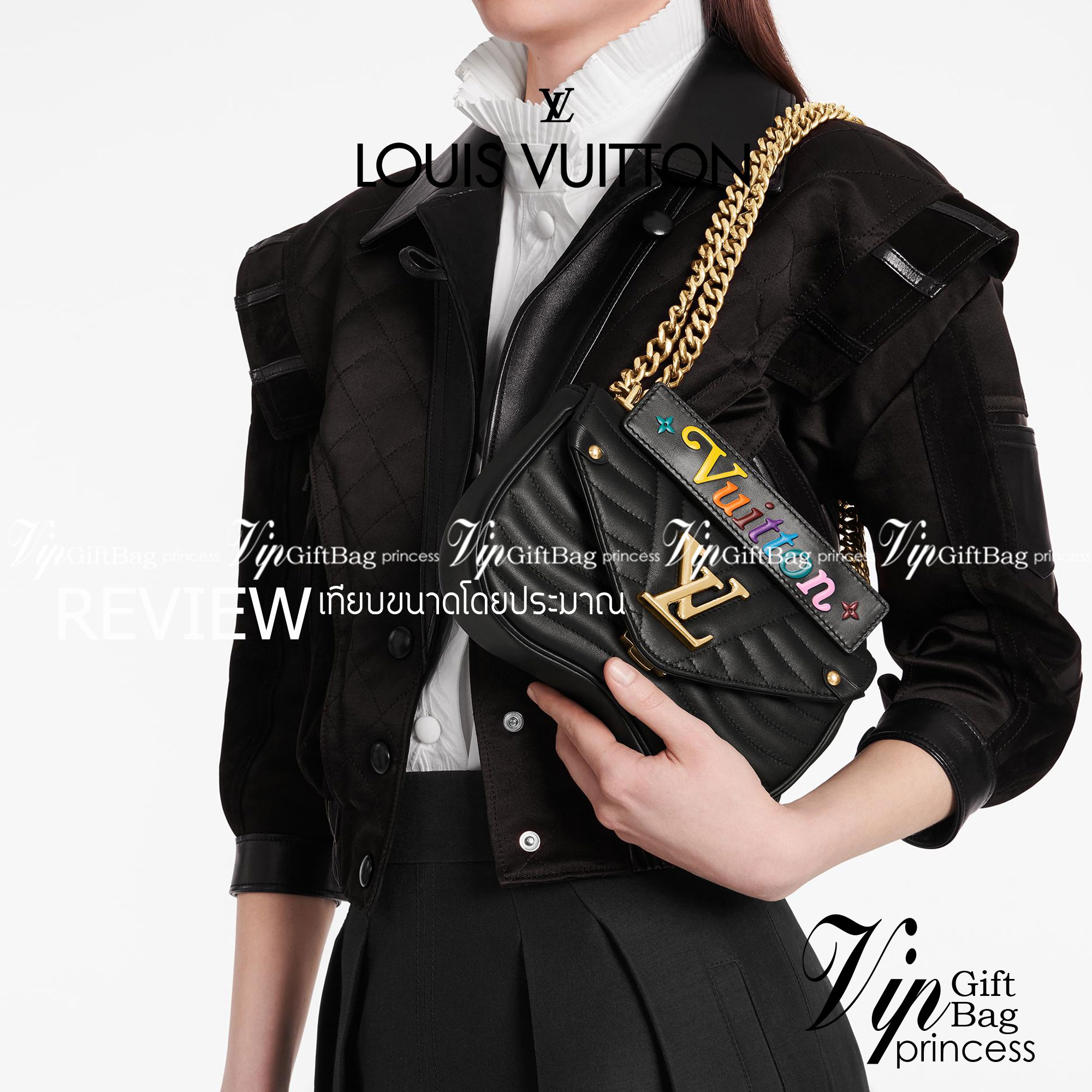 หนังแท้ LOUIS VUITTON New Wave black quilted leather bag พร้อมส่งที่ไทย ภาพสินค้าถ่ายจากงานขายจริง ใช้งานต่างประเทศได้