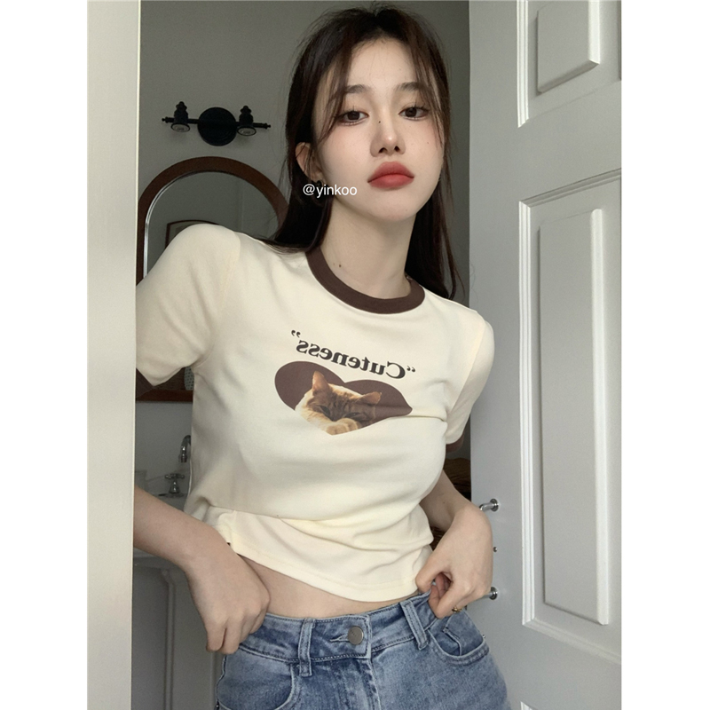 พร้อมส่ง 📝🎅🏻 I love my cat crop top เสื้อครอปสกรีนลายแมวเหมียว (IN37269)