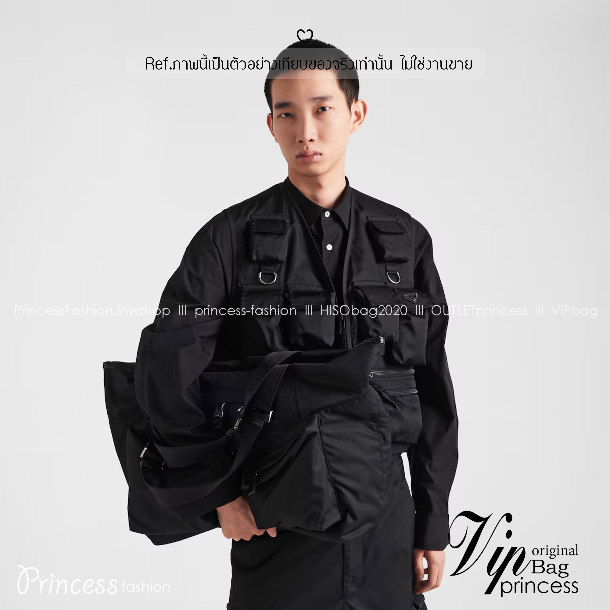 ORI หนังแท้ | Prada Re-Nylon and leather travel bag กระเป๋าถือใบใหญ่ทรงโท้ท งานผ้าไนลอนรูปทรงเรขาคณิตเรียบหรู สถาปัตยกรรมและเส้นสาย ผสมผสานรูปทรงและวัสดุที่ตัดกันอย่างลงตัว