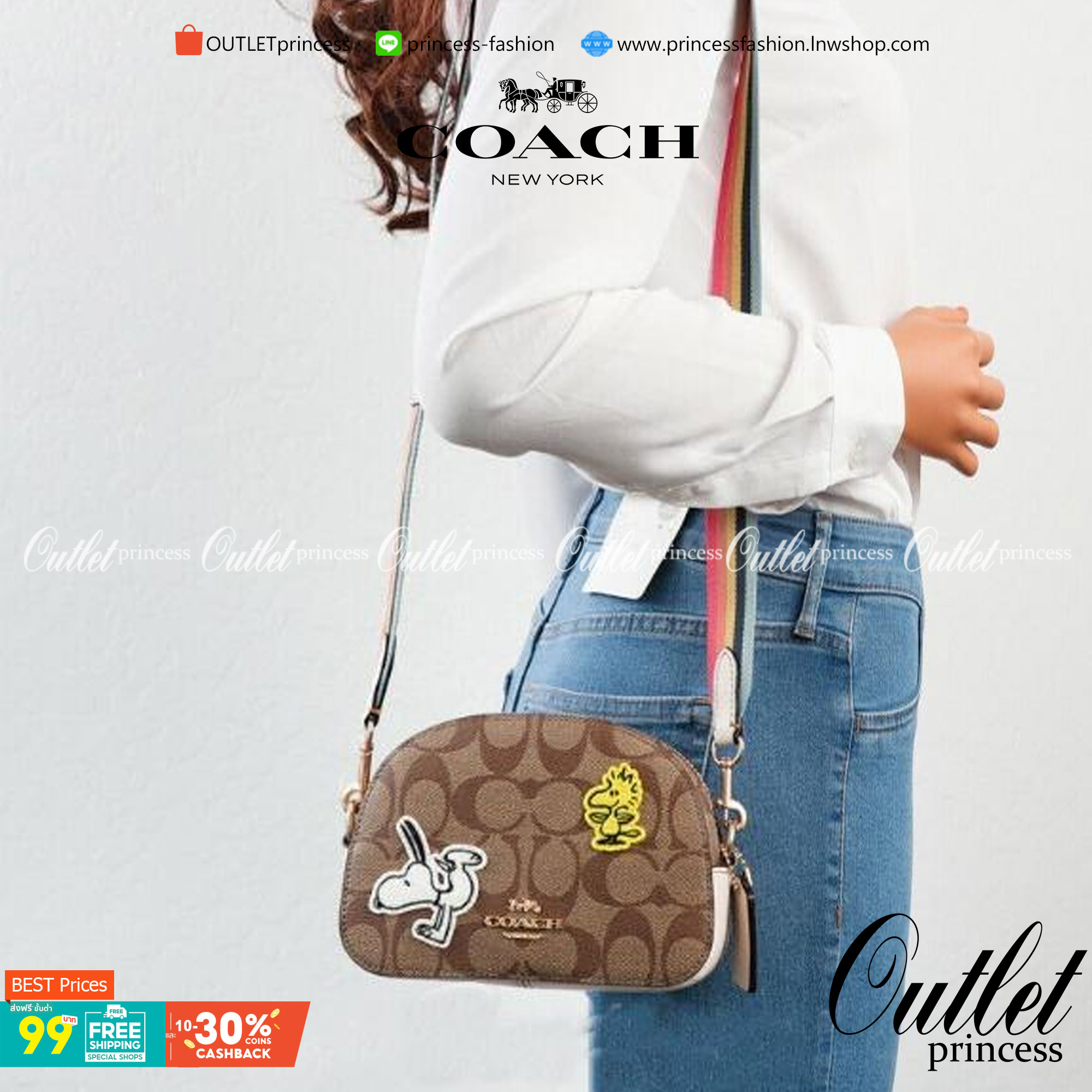 OUTLET 】COACH SNOOPY x PEANUTS MINI SERENA SATCHEL IN SIGNATURE CANVAS sling crossbody 4238 Coach Original Limited Edition Collection กระเป๋าครอสบอดี้ทรงยอดฮิต ขนาดกะทัดรัด คอลเลคชั่นพีนัท รุ่นนี้สามารถใช้ยูนิเซ็กส์ได้เลย สาวๆหนุ่มๆได้หมดไม่เกี่ยง!! รูปทร