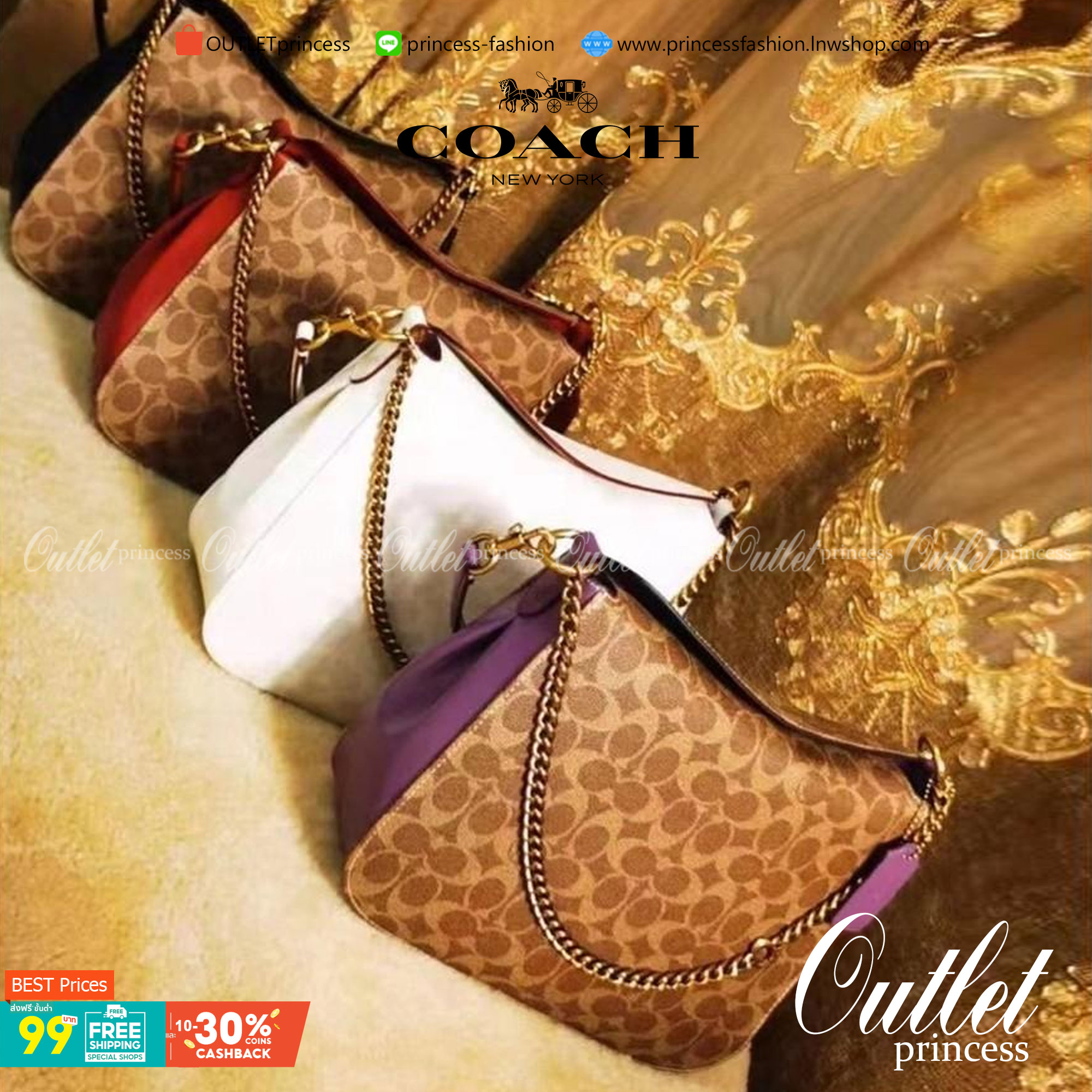 Coach Signature Chain Hobo In Signature Canvas พร้อมส่ง 4 สี