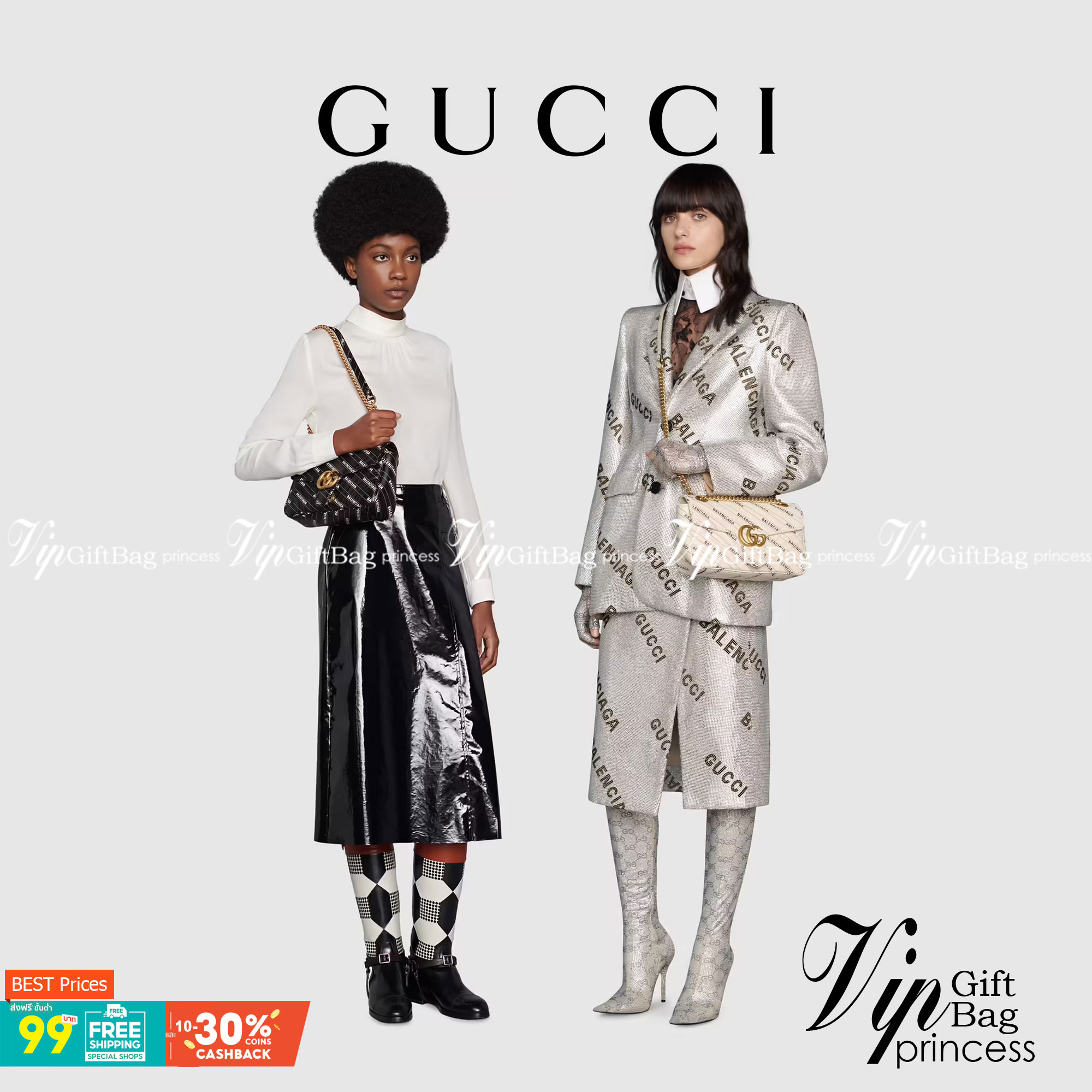 หนังแท้ GUCCI The Hacker Project small GG Marmont bag Balenciaga print leather คอลเลคชั่นผสมผสานเอกลักษณ์ความหรูของ 2 แบรนด์ดัง ที่ยอดขายดีตั้งแต่วันแรกที่ลง shop ด้วยรูปทรงที่กะทัดรัด ตอบโจทย์ได้ทุกลุค ทุกไลฟ์สไตล์ ใช้งานได้ง่ายคล่องตัว เรียกได้ว่าใครไม่