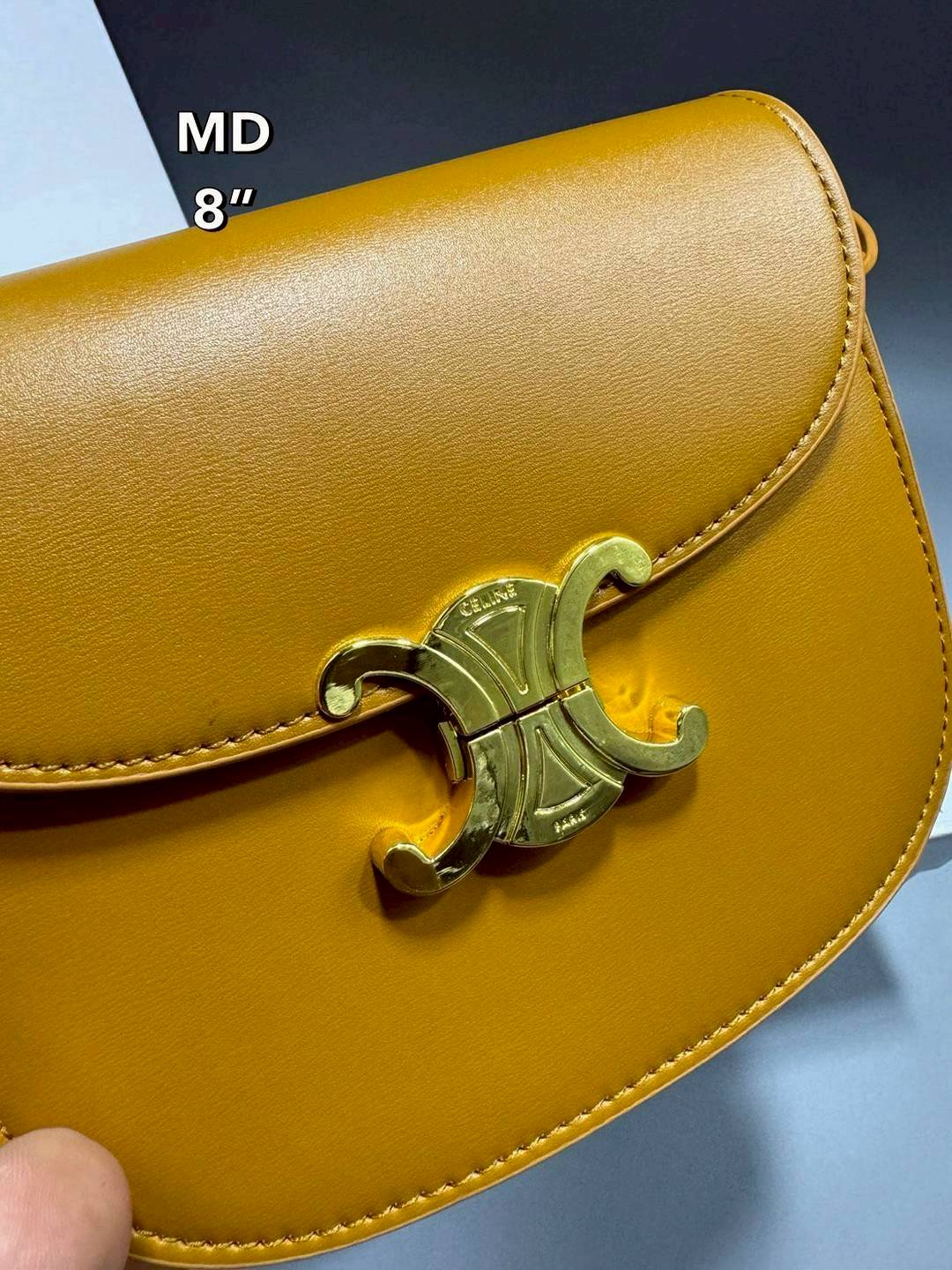 CELINE Besace Clea in Shiny กระเป๋าสะพายทรงสวย โค้งมนอยู่ทรงพร้อมโลโก้หน้าสีทองสวยหรู Best item ดีไซน์เรียบหรูดูแพง ฮิตสุดในเกาหลี ใช้ได้ทั้งชายหญิง