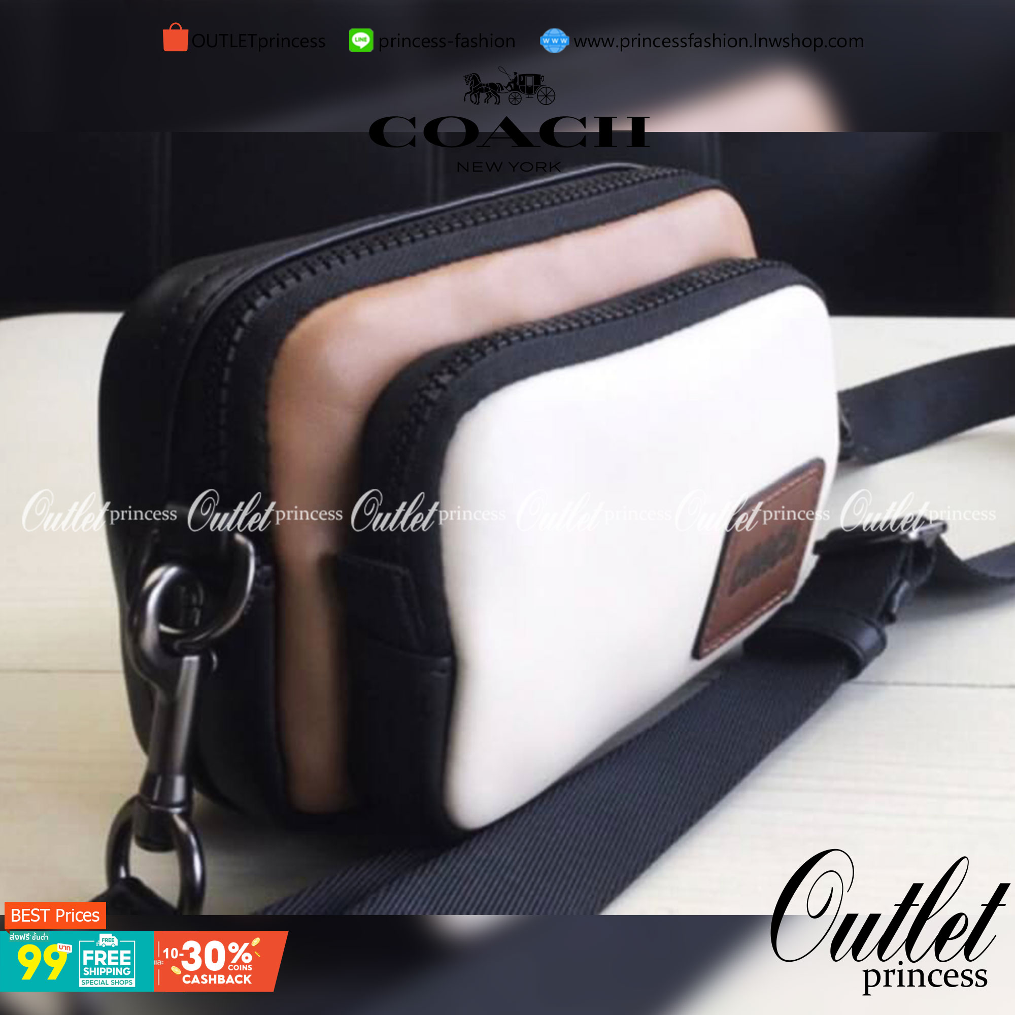 OUTLET 】Coach Pacer Convertible Double Pouch In Colorblock Signature Canvas With Coach Patch พร้อมส่งที่ไทย