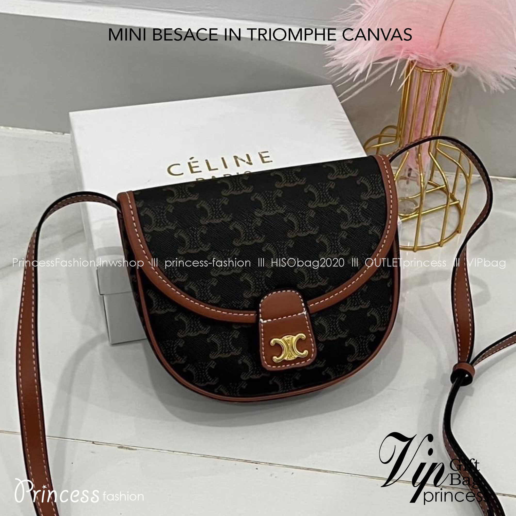 CELINE MINI BESACE IN TRIOMPHE CANVAS กระเป๋าทรงครอสบอดี้ ลายโมโนแกรมวินเทจ รุ่นที่ดาราเกาหลีใช้กันเยอะมาก และเป็นอีกหนึ่งใบที่ครองใจสาวๆ ทั้งในไทยและเทศ
