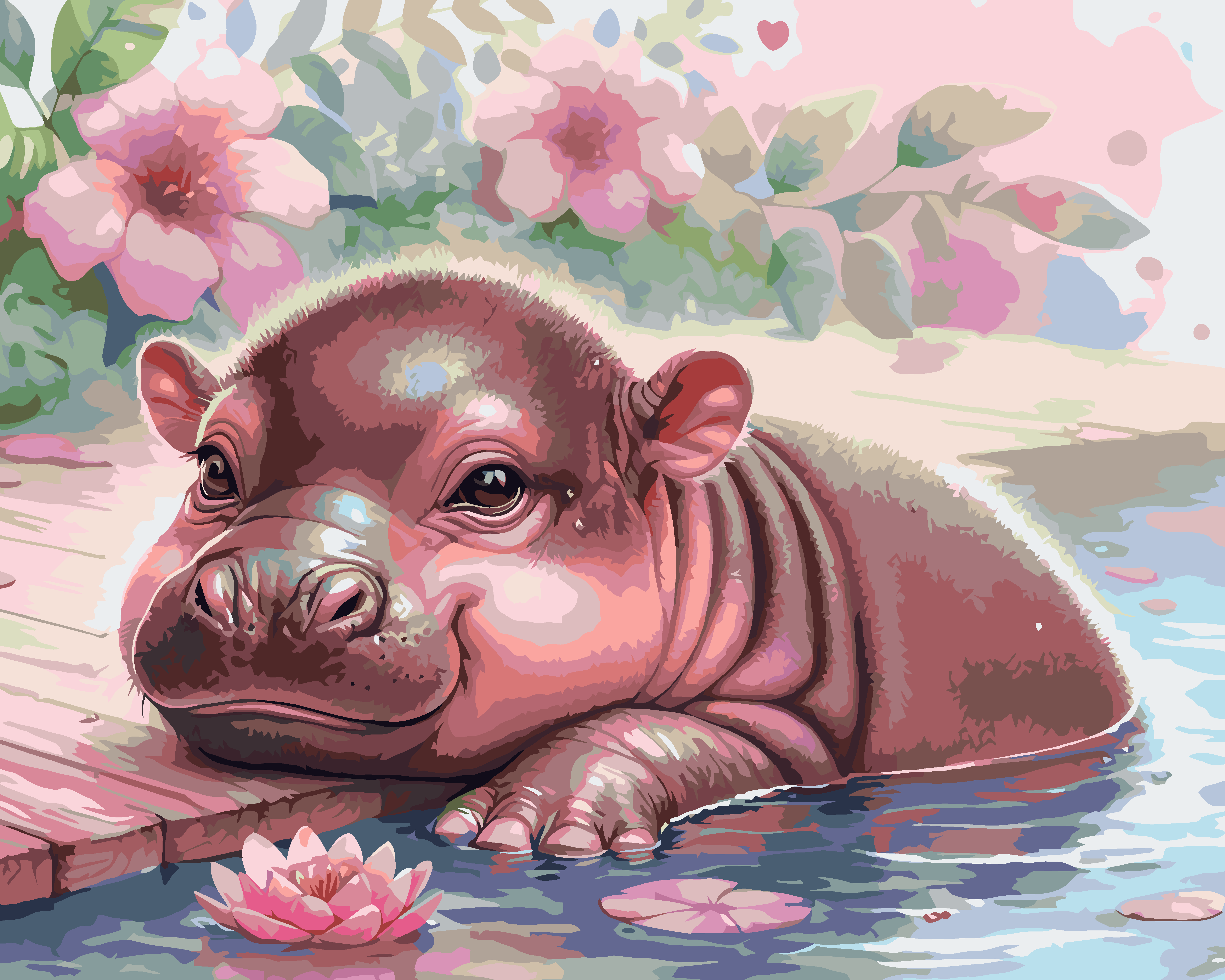 RC023 ภาพระบายสีตามตัวเลข "ฮิปโปน้อยเล่นน้ำ"