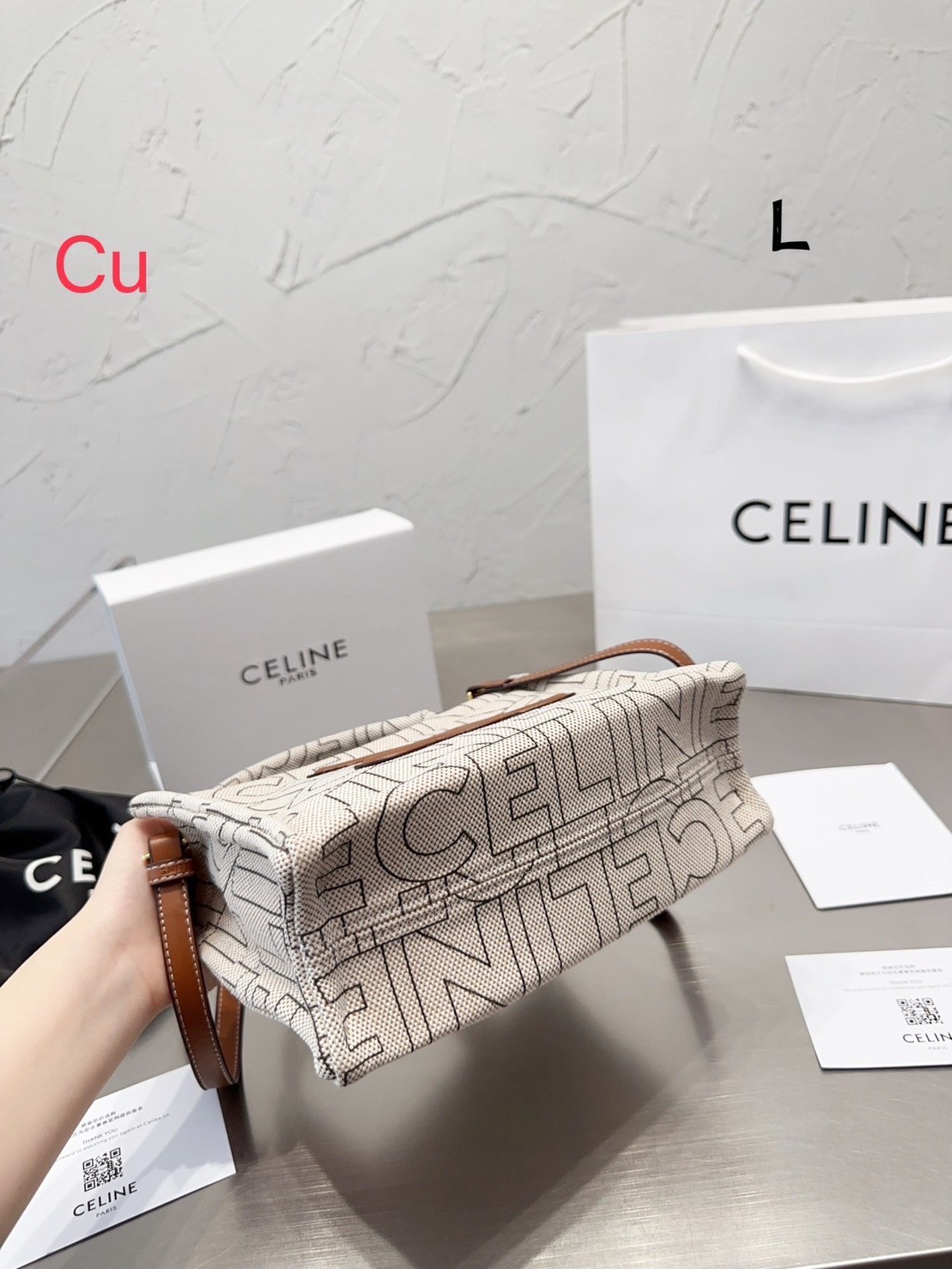 CELINE Tote Bag / CELINE Small Cabas Thais in Textile with Celine All-Over Print กระเป๋าทรงโท้ทรูปทรงสวย ประดับโลโก้หนังด้านหน้า จุของได้กำลังดี