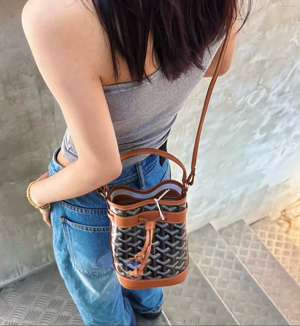 RI หนังแท้ | Goyard Petit Flot Mini bucket bag กระเป๋าสะพายทรงบัคเก็ต ไซส์มินิ ดูผู้ดีในตัว วัสดุหนังแคนวาสพิมพ์ลายสวยคม