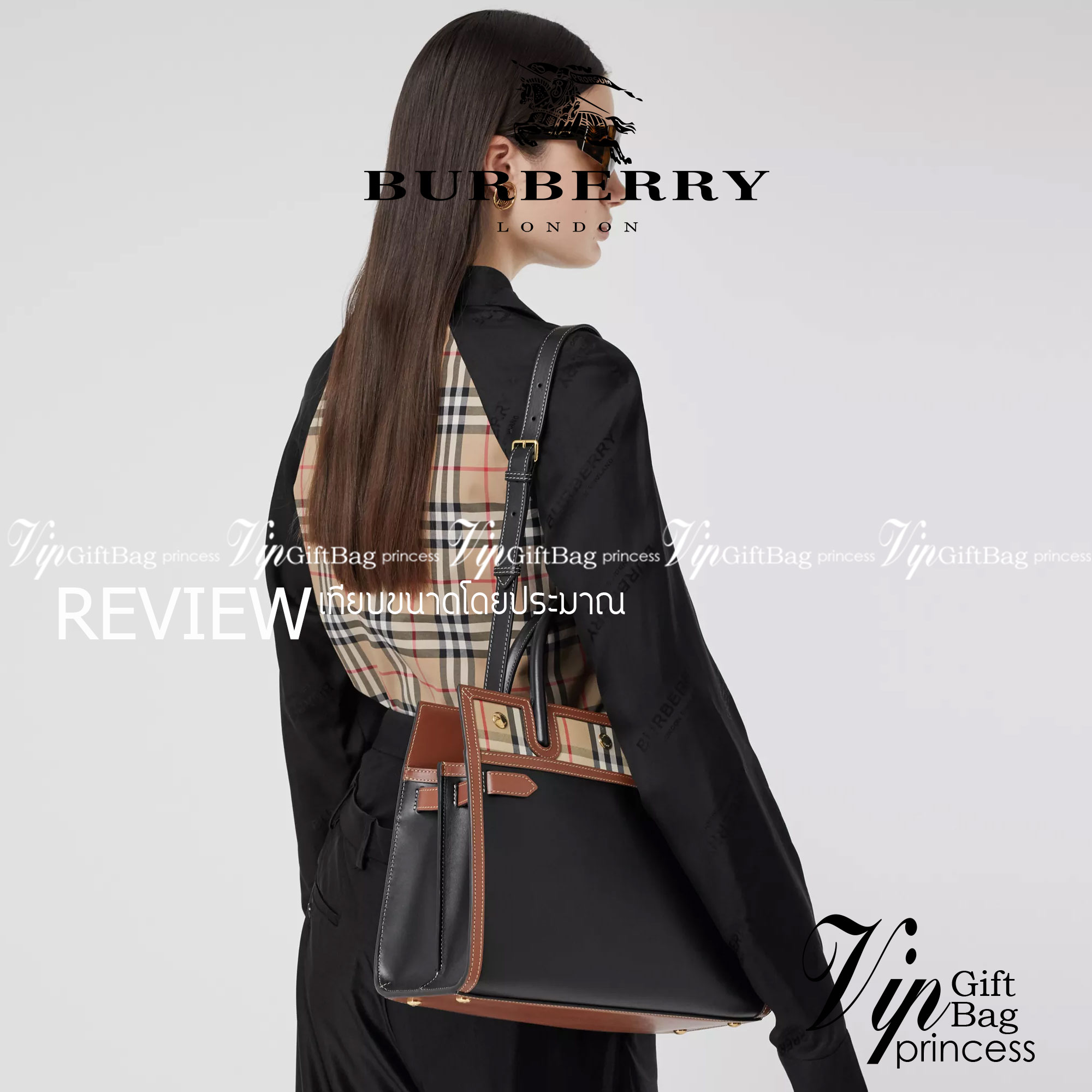 BURBERRY Women Vintage Check Two-handle Title Bag / BURBERRY Leather and Vintage Handle Bag อีกหนึ่งไอเท็มหายาก วัสดุ Leather Calfskin ลายวินเทจประดับกระดุมทองสวยหรูดีไซน์คลาสสิคคงไว้ซึ่งเอกลักษณ์แบรนด์ด้านข้างคาดด้วยสายหนังแท้ปรับทรงได้ หูจับหนังแท้แข็งแ