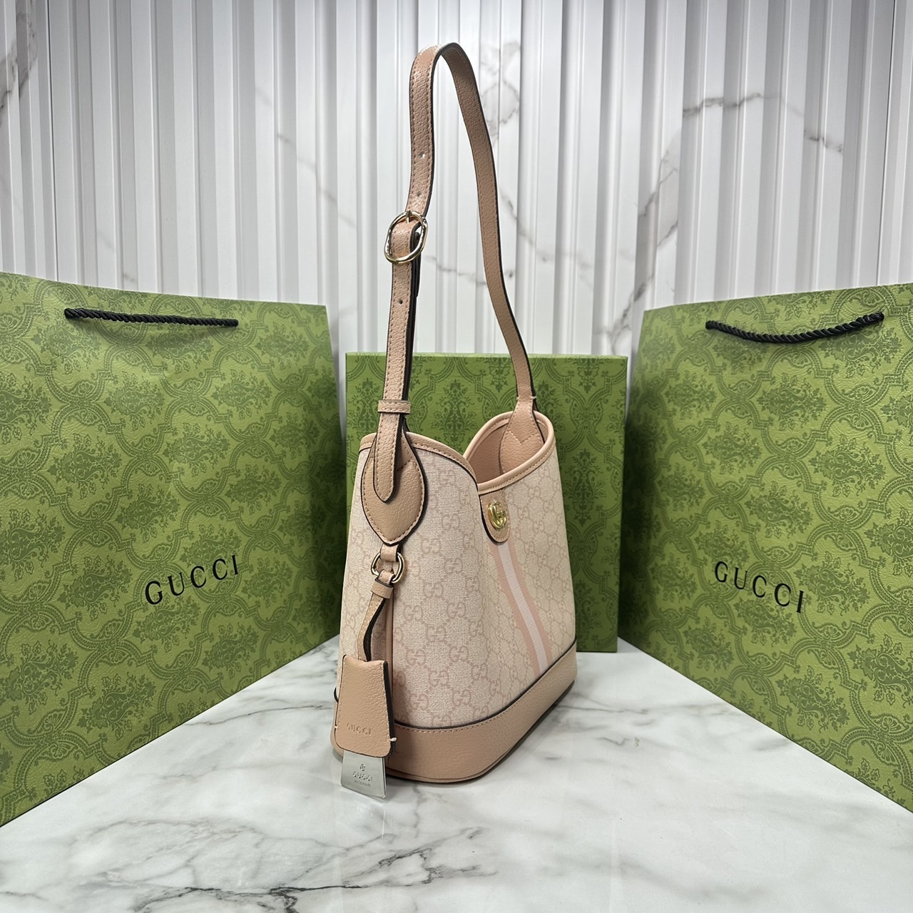 GUCCI OPHIDIA GG SMALL SHOULDER BAG Dusty Pink / Dusty Blue GG Supreme canvas กระเป๋าสะพายไหล่ สีใหม่พาสเทลสวยหวาน อะไหล่ทองหรูหรา