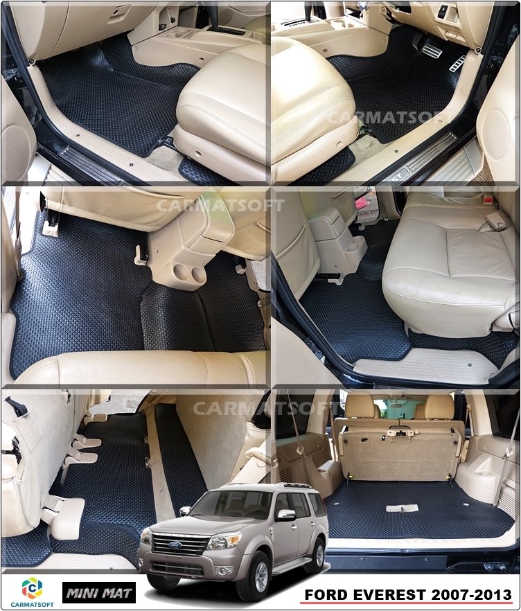ยางปูพื้นรถยนต์ FORD EVEREST 2007-2013 รุ่น minimat กระดุมเม็ดเล็ก สีดำ เข้ารูป สวยงาม ทนทานที่สุด