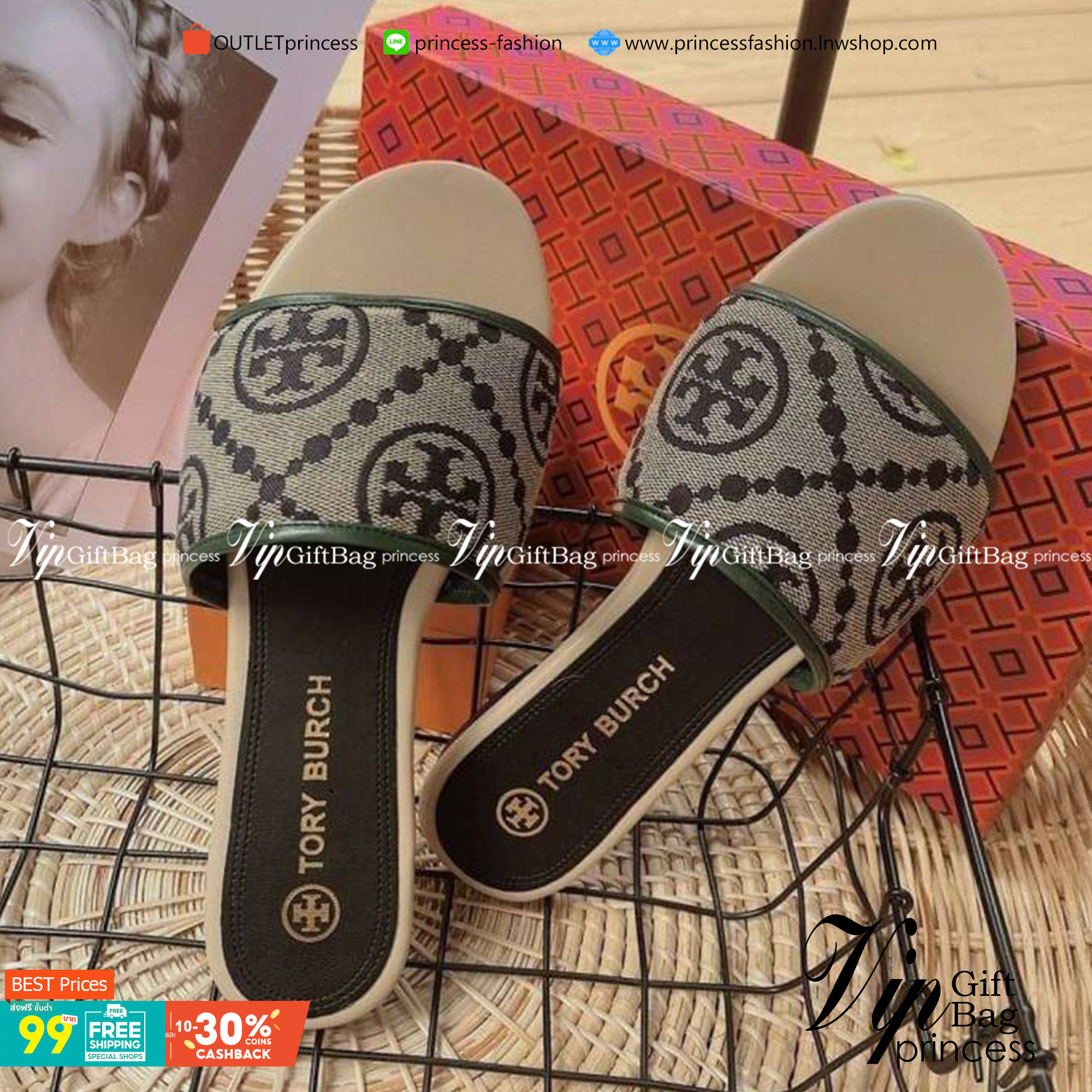 Tory Burch Sandals แตะสวม งานผ้าทอปักแบรนด์ ชนช้อป งานสวย เรียบร้อย สวยเกินราคาขายมากคะ สวมใส่ง่าย ใส่สบาย แมทส์ชุดง่าย น้ำหนักเบา