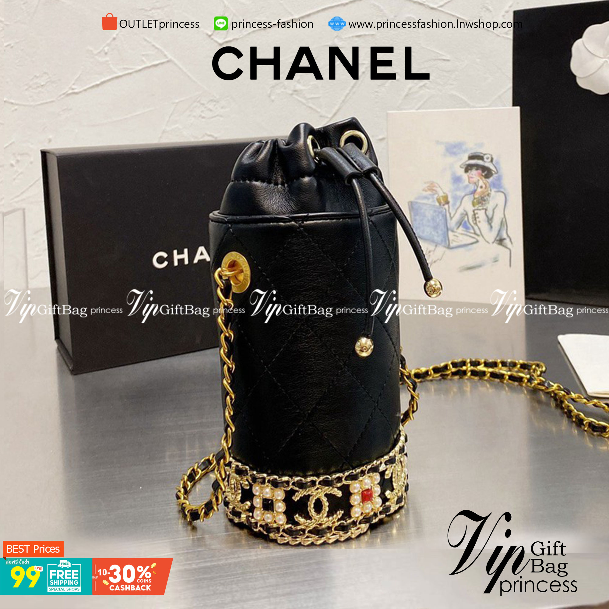VIP 】CHANEL mini bucket bag น้องคนสวยมาใหม่จ้า รุ่นใหม่กริ๊บ!!ละมุนคุณหนูต้องมาแล้วแหละ กระเป๋าทรงถังไซส์มินิ ใช้งานง่ายด้วยการรูดหนังปิดรอบปากกระเป๋า ทุกอย่างลงตัวที่สุด!! น่ารักมากๆ หนังลายคลาสสิคแต่งมุกอะไหล่ทองขอบล่าง เปิดแบบหูรูด มาพร้อมสายสะพายนาวคร