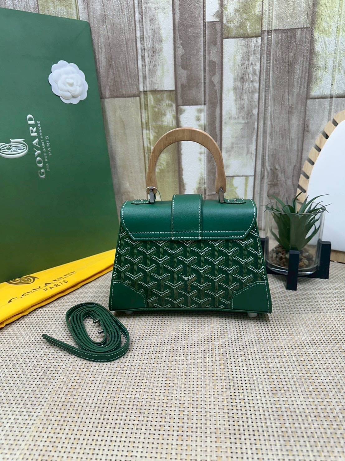 10 สี ORI หนังแท้ | GOYARD Saïgon Souple Mini Bag 20cm กระเป๋าถือ/สะพายดีไซน์หูจับไม้เป็นเอกลักษณ์ที่สวยหรูหราสง่างาม