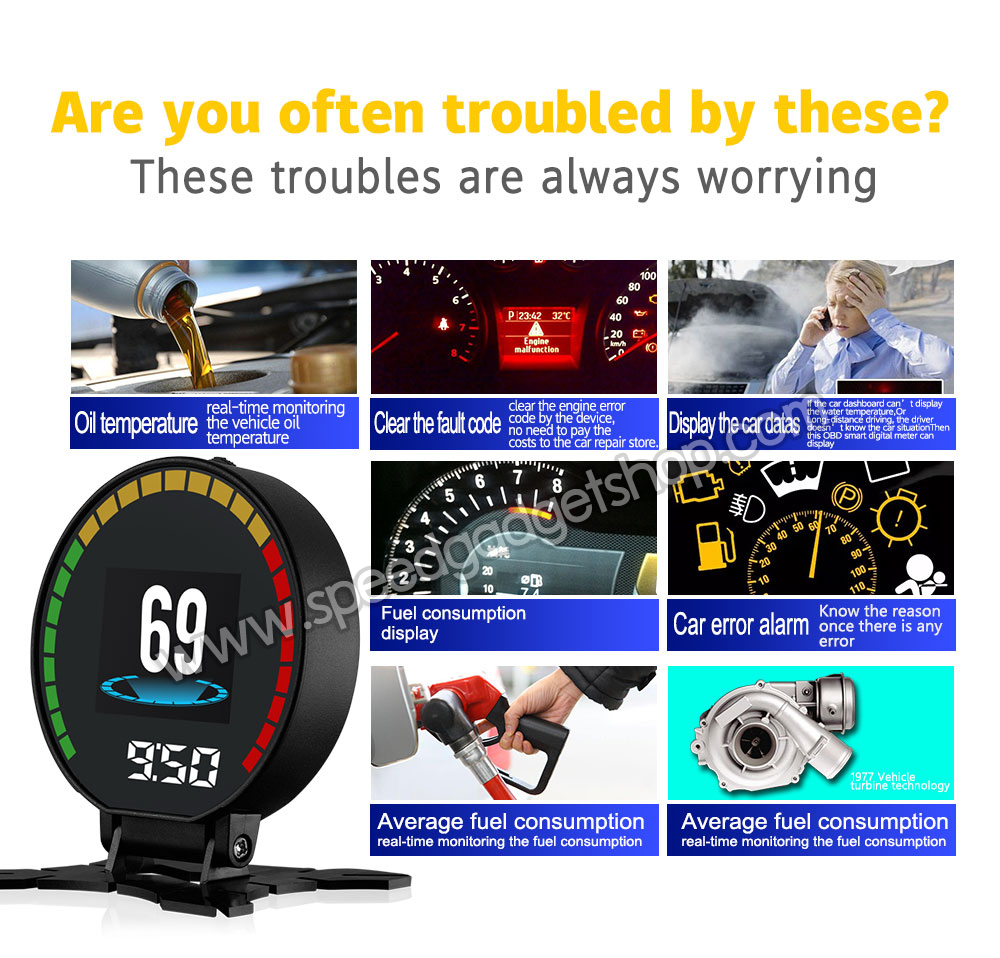 เกจวัด obd OBD2 Smart gauge Display Meter รุ่น P15 วัดความร้อนหม้อน้ำ วัดความเร็ว วัดรอบ วัดแบต นาฬิกาดิจิตอล มีเสียงเตือน ติดตั้งกับ port obd2 ไม่ต้องตัดต่อสายไฟ (อ่านโค้ด ลบโค้ด เครื่องยนต์ได้)