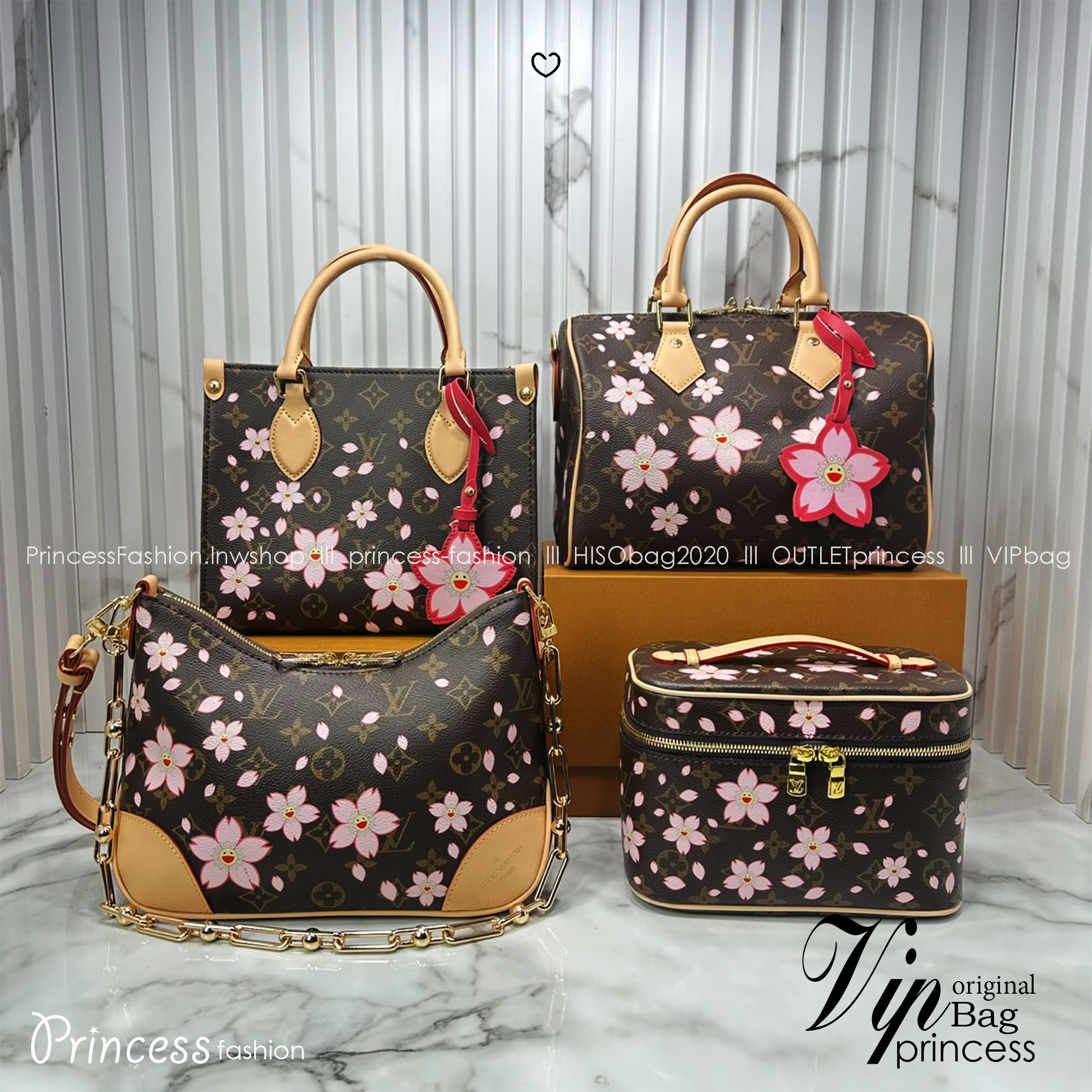 ORI หนังแท้ | คอลใหม่ดอกไม้แสนหวาน LV x TM Pochette Accessoires Cherry Blossom bag กระเป๋าสะพายดีไซน์คลาสสิครุ่นสุดปัง