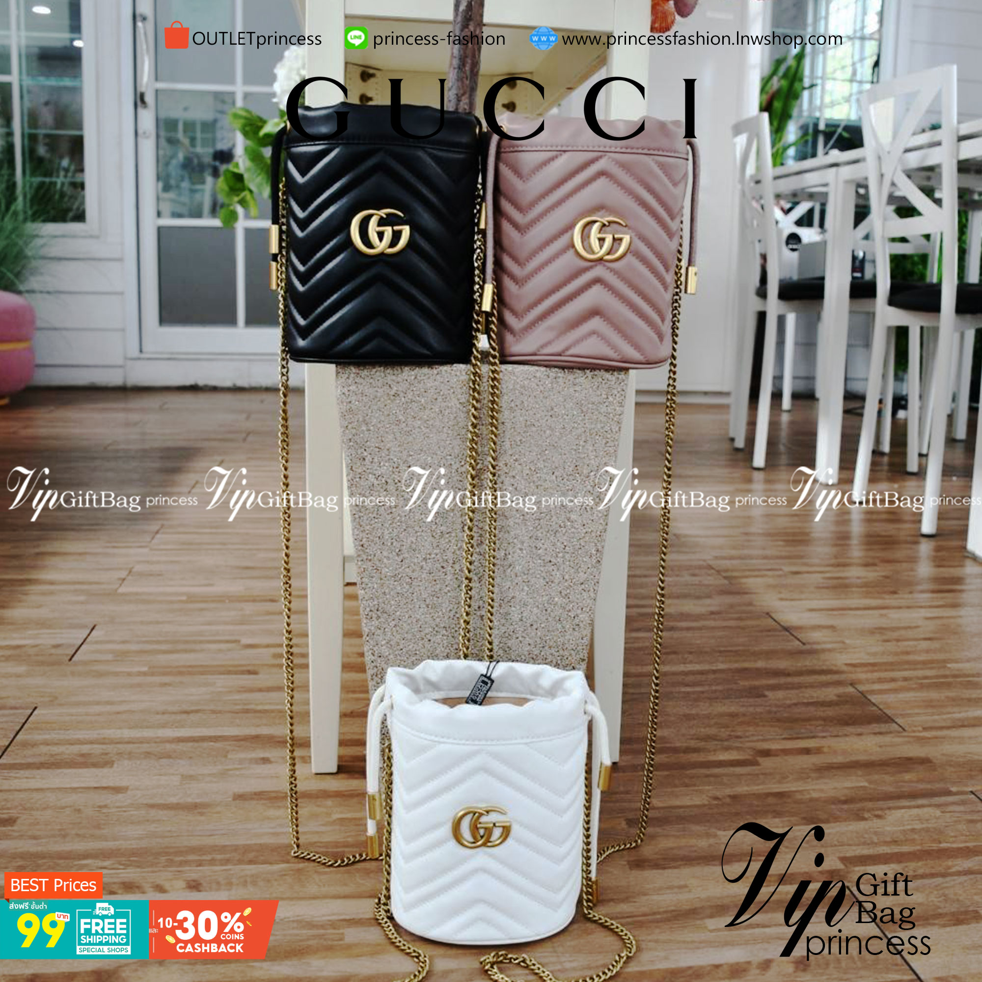 VIP 】Gucci GG Marmont mini bucket bag กระเป๋าสะพายข้าง Premiumgift วัสดุหนังแท้ ด้านในโล่ง มีช่องใส่บัตร3ช่อง ใส่กระเป๋าตังค์ ใส่โทรศัพท์ Iphone+ ได้ สายโซ่ยาว Crossbody ได้ ถอดสายได้ น้ำหนักเบา มาพร้อมถุงผ้าแบรนด์ ใบนี้คือที่สุด คุณหนูมากมาย ไม่ควรพลาดเล