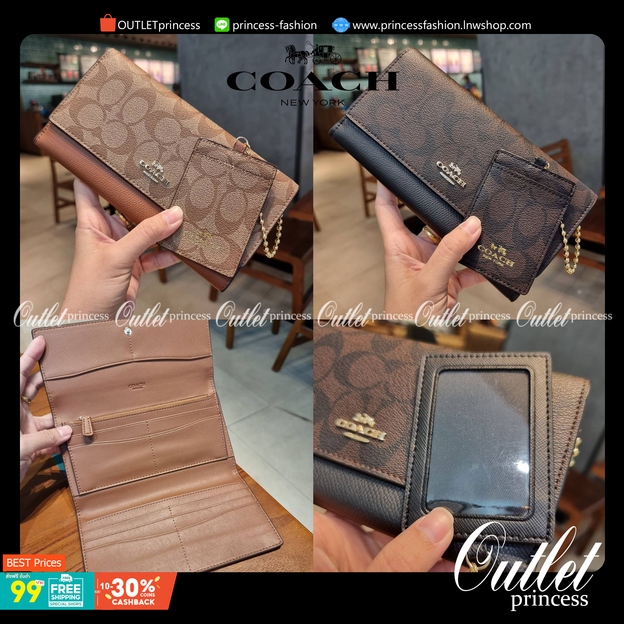 COACH F53763 TRIFOLD WALLET IN SIGNATURE กลับมาแล้วจ้า!! รุ่นขายดี!! 💓 ดีไซน์ใหม่ กระเป๋าสตางค์ใบยาว แถมที่ห้อยใส่บัตรแยกให้ (ถอดออกได้) น่ารักมากๆ ใช้งานง่าย เปิด-ปิดด้วยกระดุม ภายในใส่ธนบัตร ใส่บัตรได้เยอะ ใส่มือถือได้ไปอีก!! จุใจสุดๆ บอกเลยว่าใ