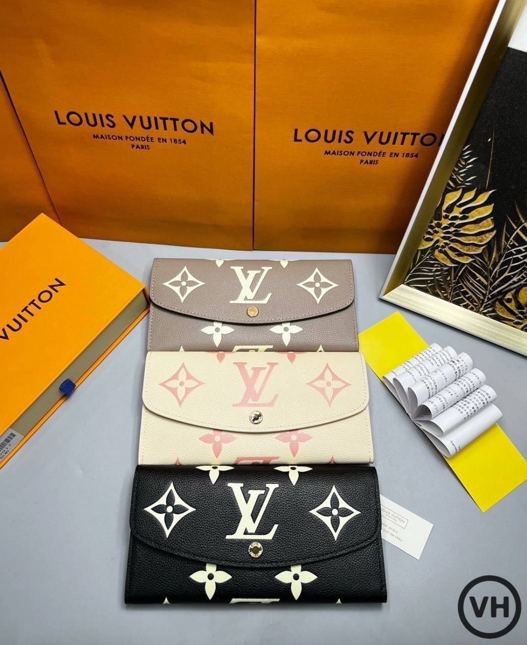 ORI หนังแท้ | LV Emilie Wallet Bicolor Monogram Empreinte Leather / LV Long Wallet กระเป๋าสตางค์ใบยาวสไตล์ซองจดหมายที่มีฝาปิดแบบพับได้ ปิดด้วยกระดุมแป๊ก