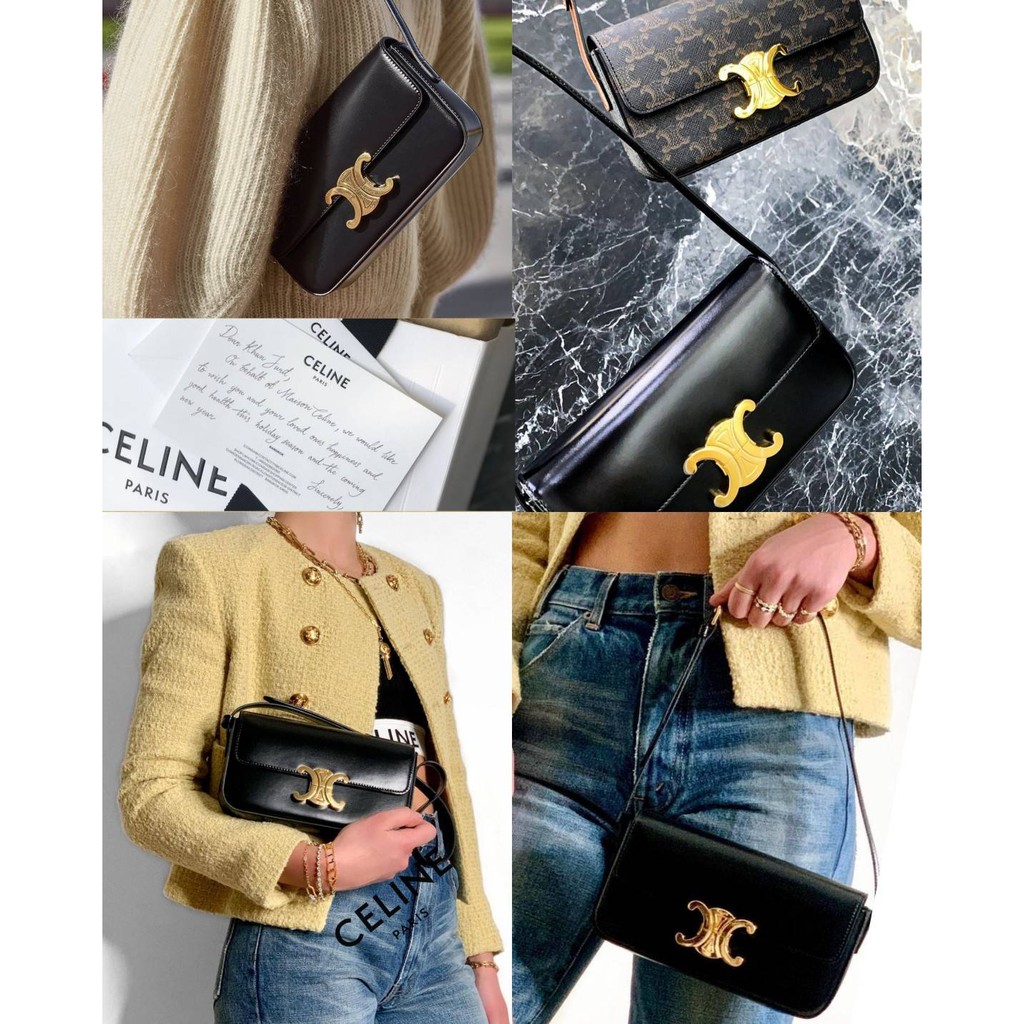 CELINE TRIOMPHE SHOULDER BAG VIP GIFT WITH PURCHASE-GWP พรีเมี่ยมกิ๊ฟ Limited Edition จาก CELINE PERFUME DUTY FREE COUNTER วัสดุหนังแกะสังเคราะห์เรียบ ดีไซน์ยอดนิยมสไตล์สาว LISA ทรงเหลี่ยมสวยหรูอยู่ทรง