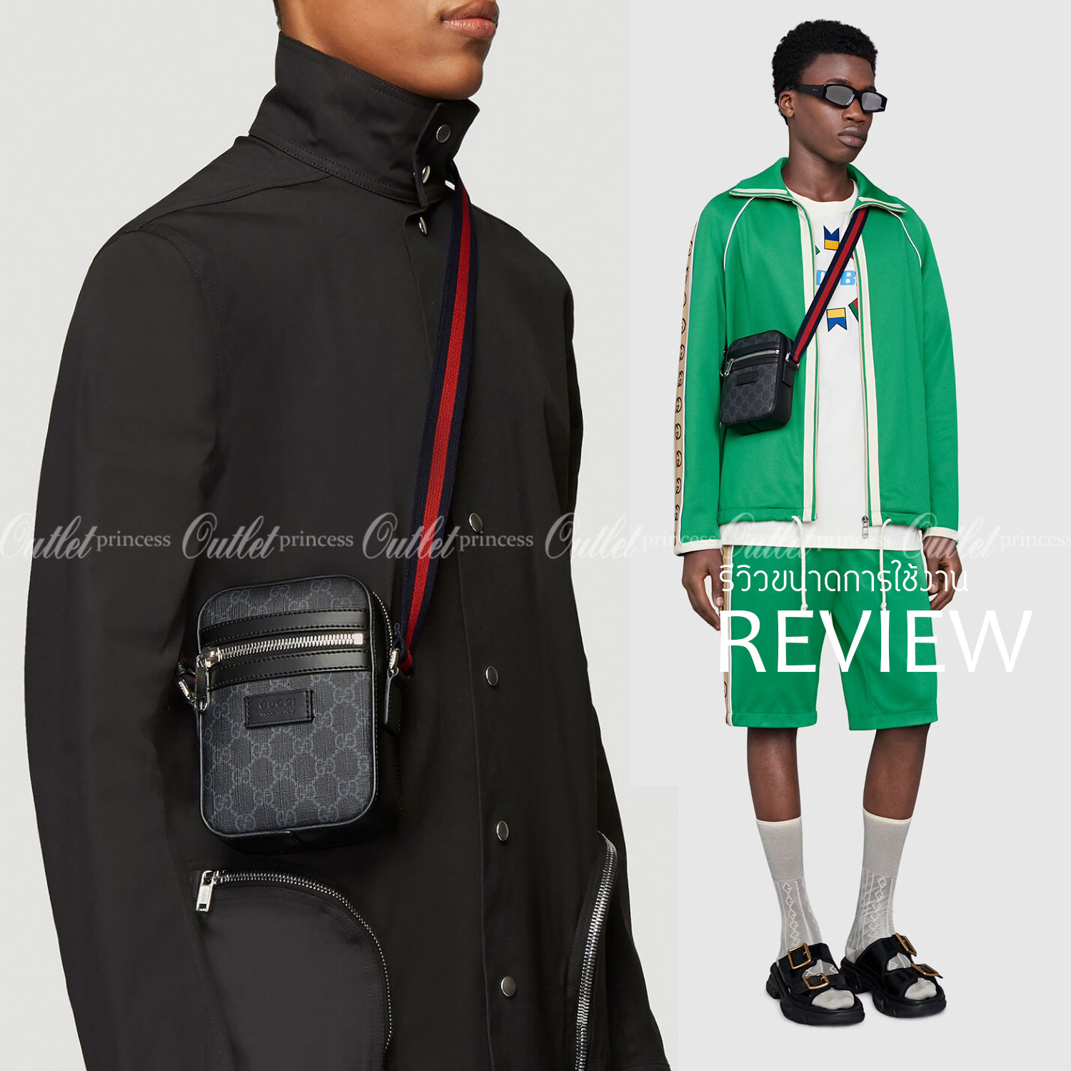 VIP GIFT 】หนังแท้ GUCCI GG Black messenger Crossbody ขนาดเล็ก ทรงแนวตั้ง มีช่องให้ใส่ของได้อยู่ 2 ช่อง เป็นซิบรูดเปิดปิดด้านบน และด้านหน้า โดดเด่นด้วยลวดลายกระเป๋าที่ ใช้ตัวโลโก้ของ GUCCI มาทำเป็นแพทเทิร์น ซึ่งกระเป๋าแต่ละใบอาจมีตำแหน่งที่แตกต่างกัน แปะตั