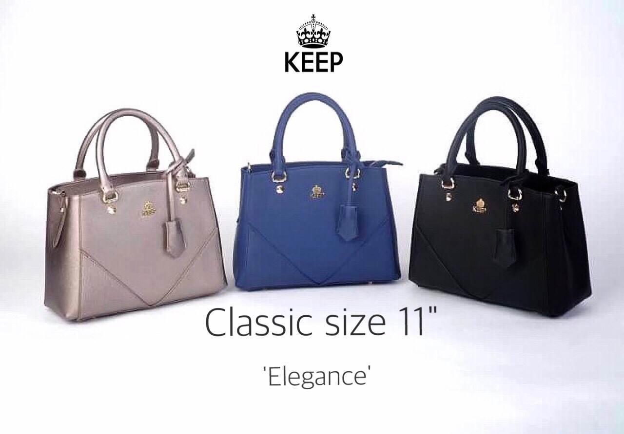 รุ่นขายดีที่สุด 👍 จากแบรนด์ KEEP รุ่น Elegance รอบนี้เข้ามา 2 size ให้เลือกเลยค่า **จุดเด่นที่ >หนังคุณภาพ ลายหนัง saffiano > ถือสะพายเข้าง่ายกับทุกชุด >ทรงสวยมากคะ ขนากกระเป๋ากำลังดีคะ ใส่ กปต ยาว มือถือได้ทุกรุ่น > มีช่องย่อยแบ่งเก็บ