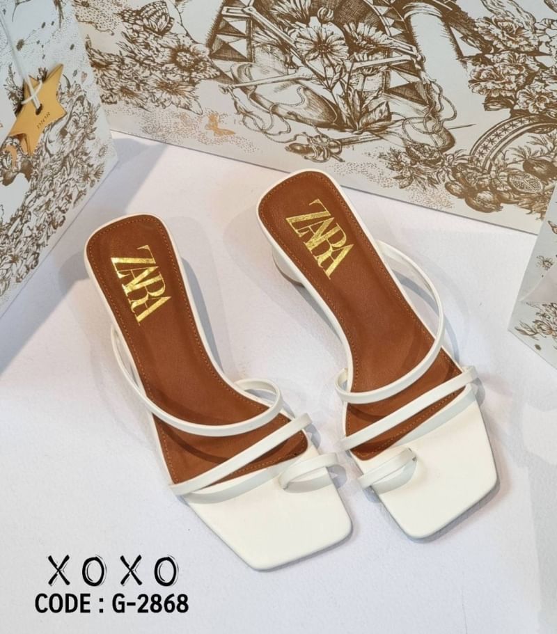 ZARA Shoes รองเท้างานสวม คาดนิ้วโป้ง วัสดุหนัง PU น้ำหนักเบา ส้นทรงกระบอกทรงกลม สวยเก๋ แมทส์ชุดง่าย สวย เลิศ ราคาสบายกระเป๋ามากจร้า