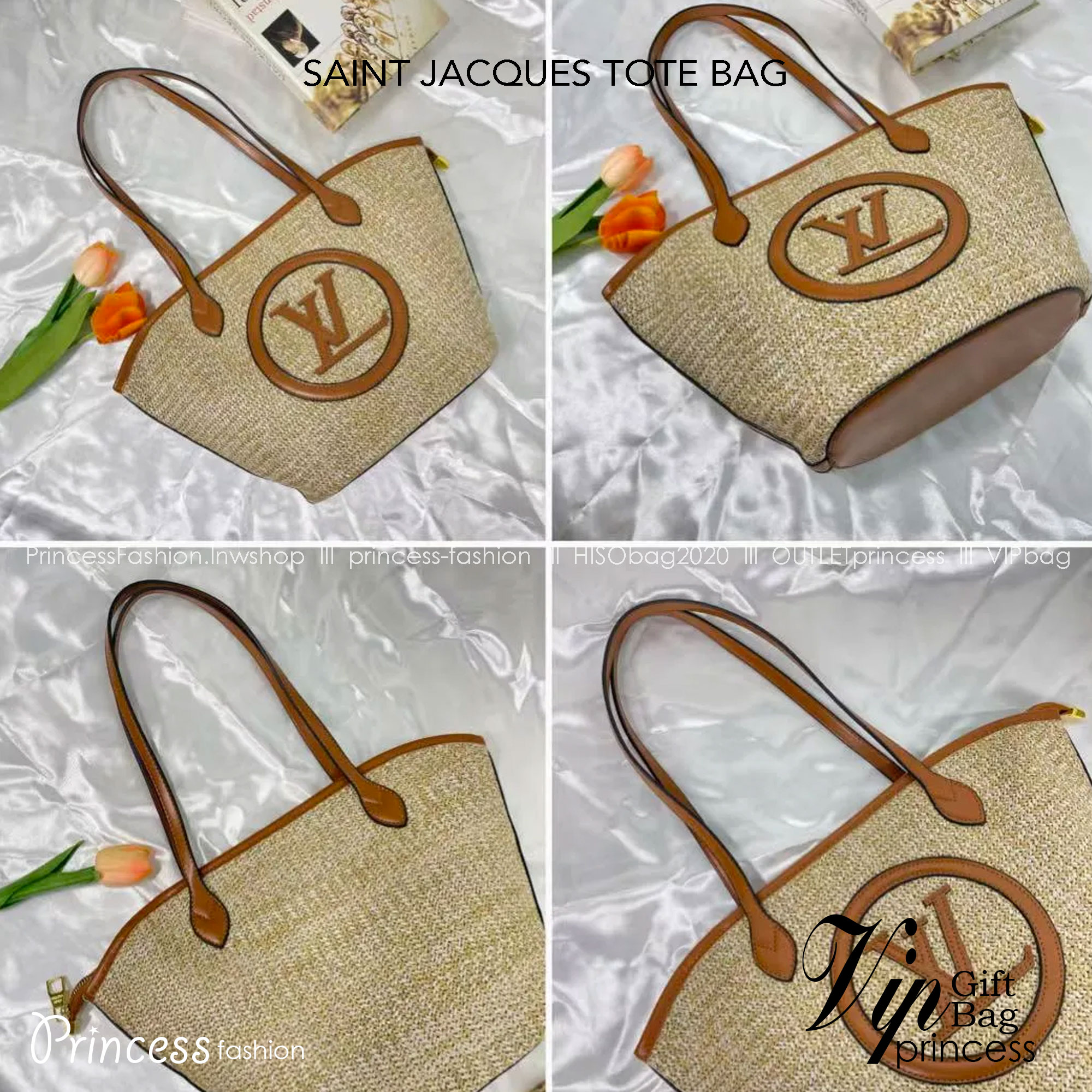 LV SAINT JACQUES TOTE BAG 25cm กระเป๋าสะพายรุ่นลิมิเต็ดหายาก ด้วยวัสดุสังเคราห์จากธรรมชาติ สานเต็มใบออกมาเป็นลวดลายสวยงาม และยังโดดเด่นด้วยโลโก้ สีโทนอุ่น