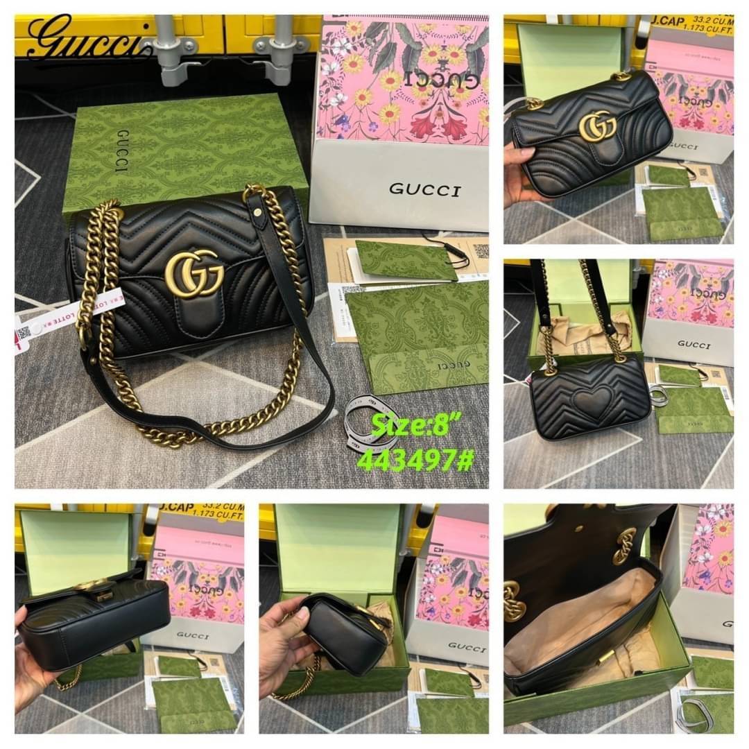 GUCCI GG Marmont shoulder bag กระเป๋าสะพายข้างรุ่นคลาสสิค สะพายขับผิว ดูแพง อัพลุคได้สบายๆ เปิด-ปิดด้วยตัวกดล็อคแน่นหนา ด้านหลังดีไซน์รูปหัวใจ