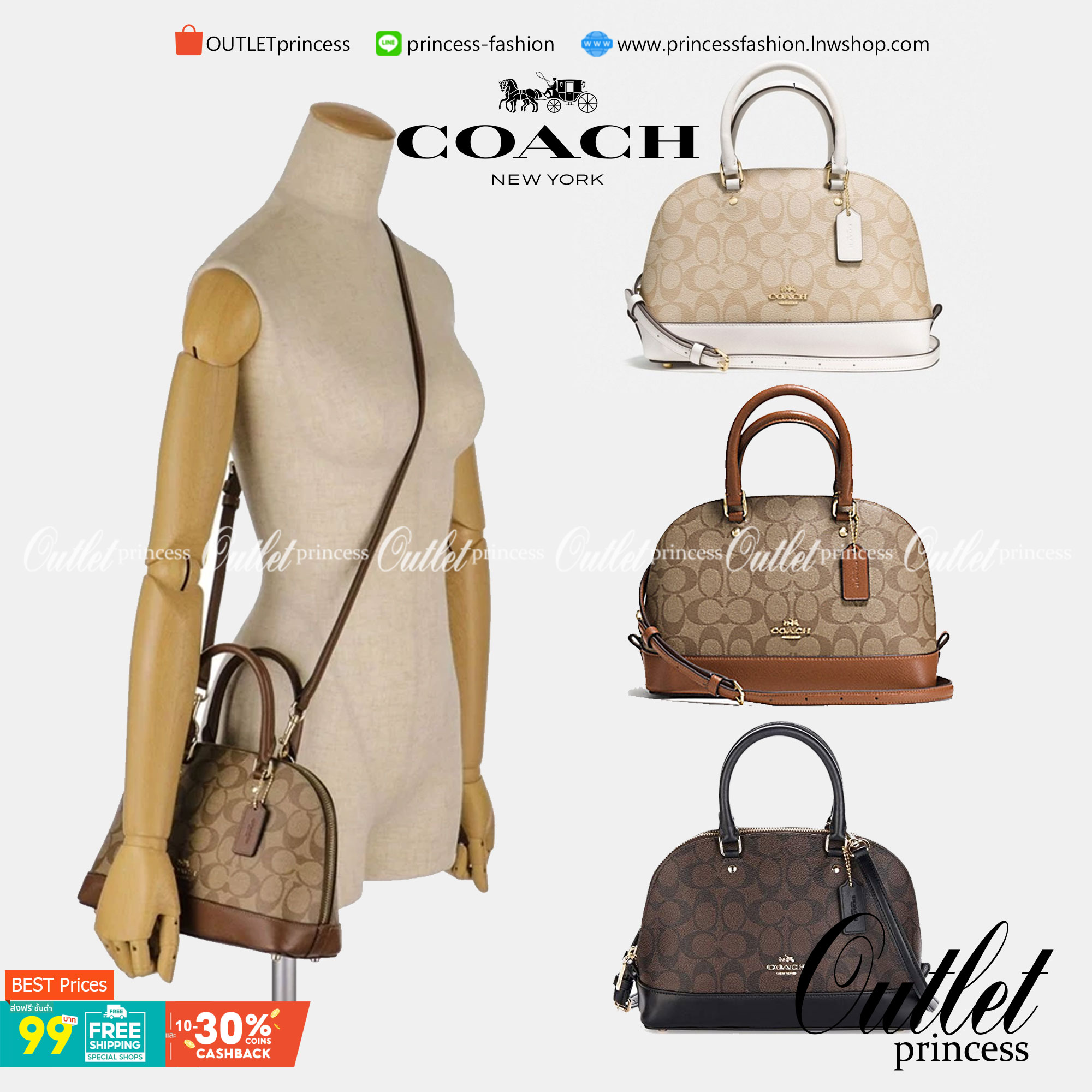 Coach Mini Sierra Signature กระเป๋าถือทรงโดม ภายในกว้างสามารถใส่กระเป๋าเงินเล็ก และมือถือได้ และยังมีช่องซิปเล็ก 1 ช่อง ด้านหลังมีกระเป๋าเล็กเก็บบัตร 1 ช่อง ใครยังไม่มีพลาดไม่ได้แล้วนะคะ