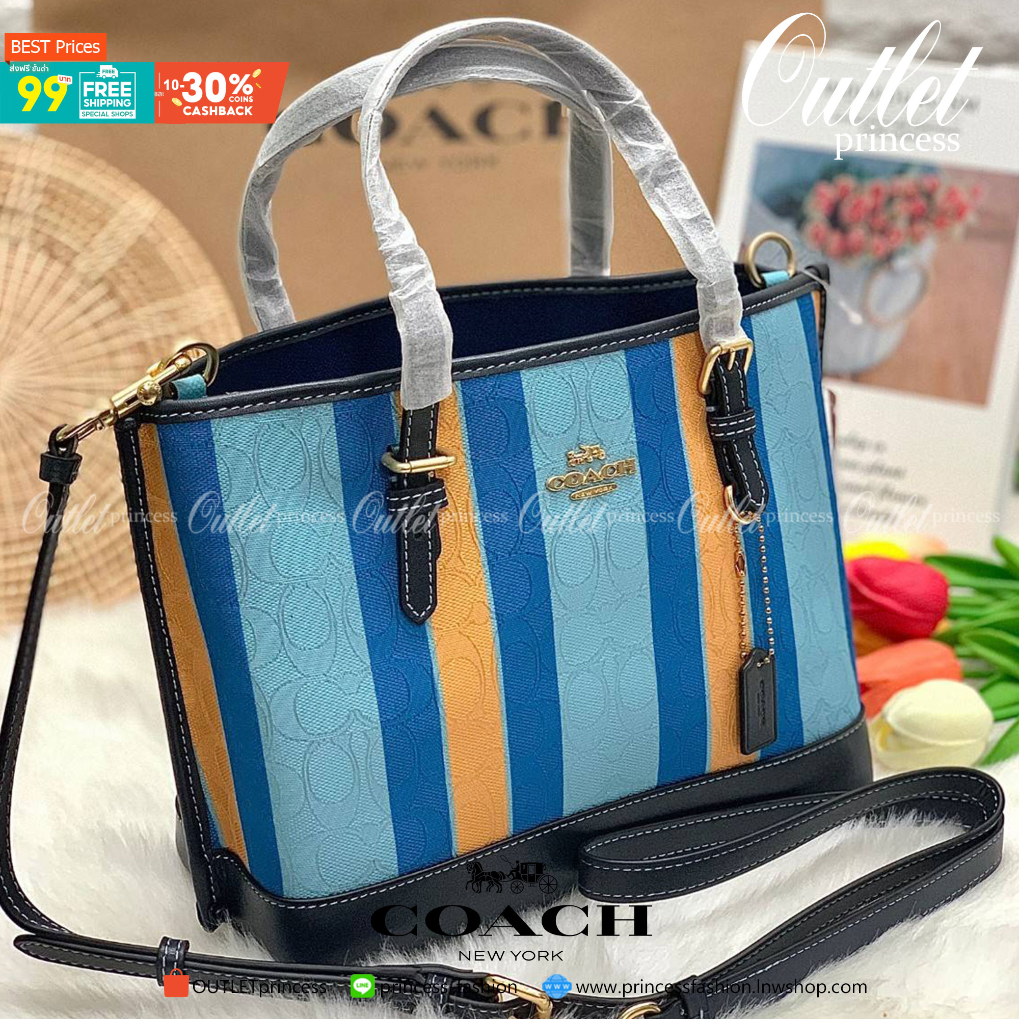 สวยมากกกคะคุ๊ณณ😘 COACH MOLLIE TOTE 25 IN SIGNATURE JACQUARD WITH STRIPES ((C4086)) มาพร้อมส่งที่ไทย! จัดก่อนสินค้าหมดค่ะ!