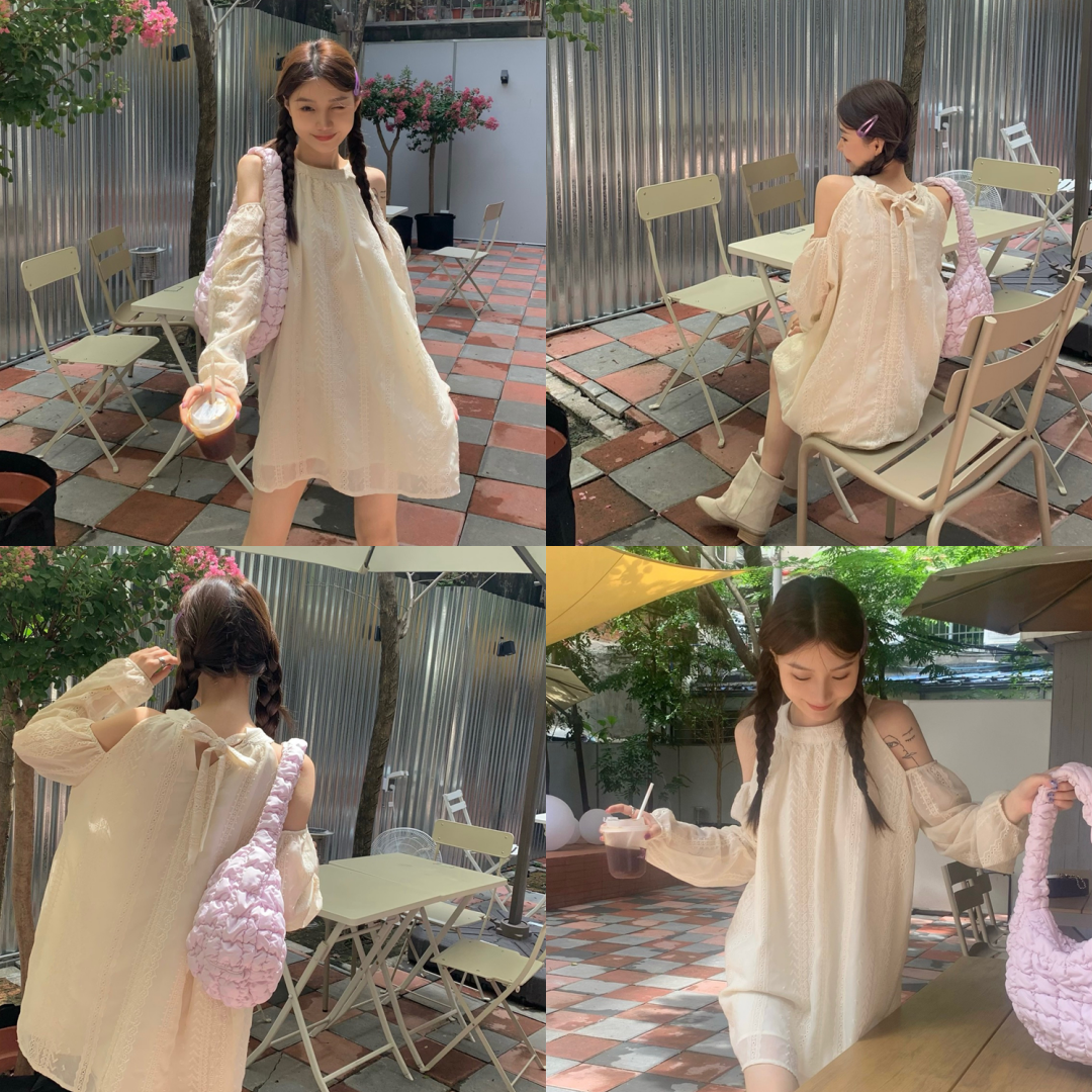 พร้อมส่ง 🦷🥞 Boma dress เดรสแขนยาวเปิดไหล่น่ารัก (IN38106)