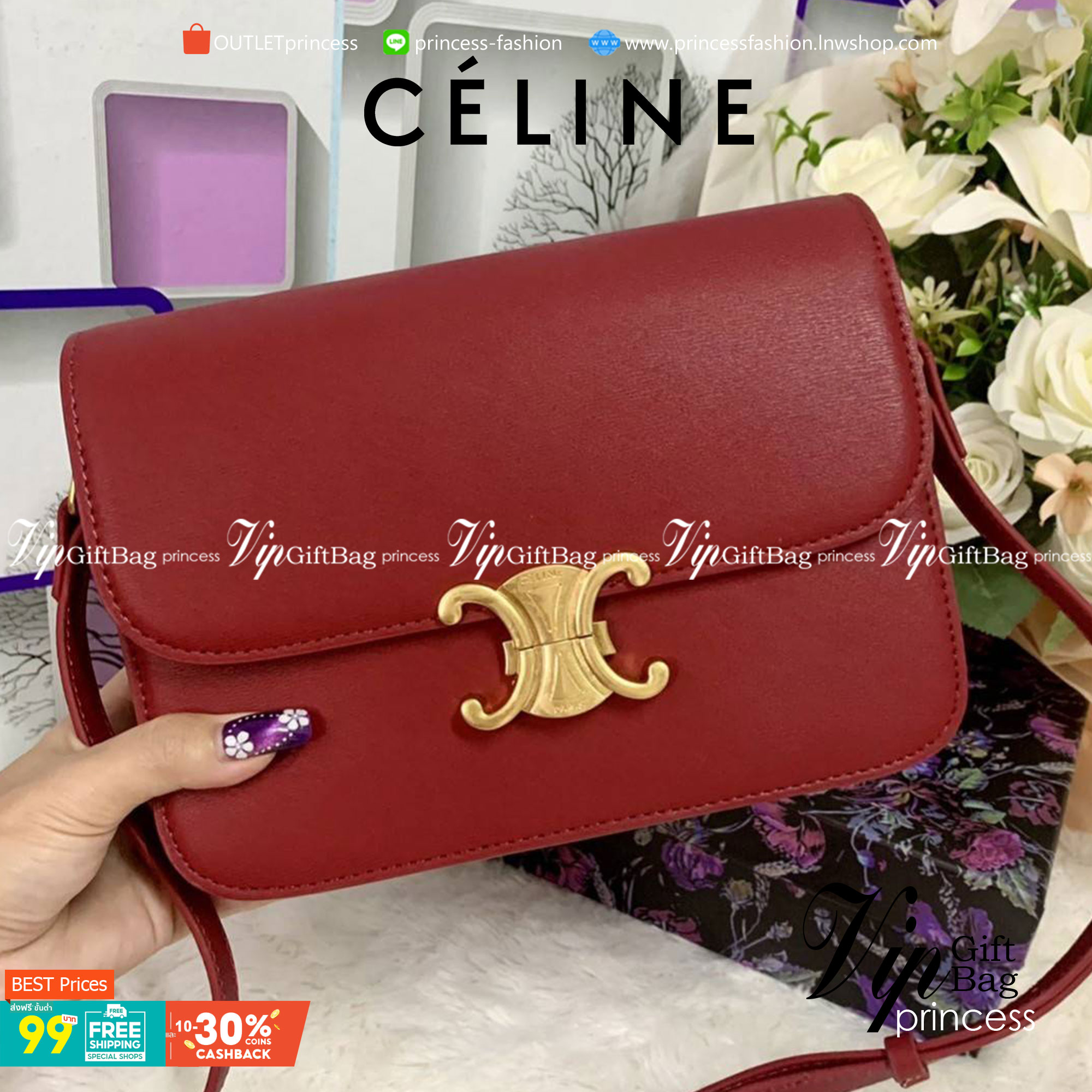 VIP 】CELINE Medium Triomphe Bag In Shiny Calfskin Medium Triomphe Bag In Shiny Calfskin GIFT WITH PURCHASE (GWP) พรีเมี่ยมกิ๊ฟ Limited Edition จาก CELINE PERFUME DUTY FREE COUNTER วัสดุหนังแท้ (Calfskin) ซับในเป็นหนังแกะ (Lambskin) รูปทรงสี่เหลี่ยมผืนผ้า 