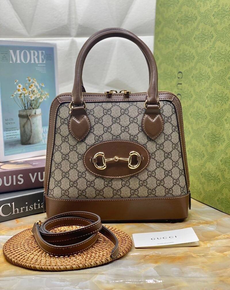 VIP GIFT 】หนังแท้ GUCCI Horsebit 1955 small top handle bag