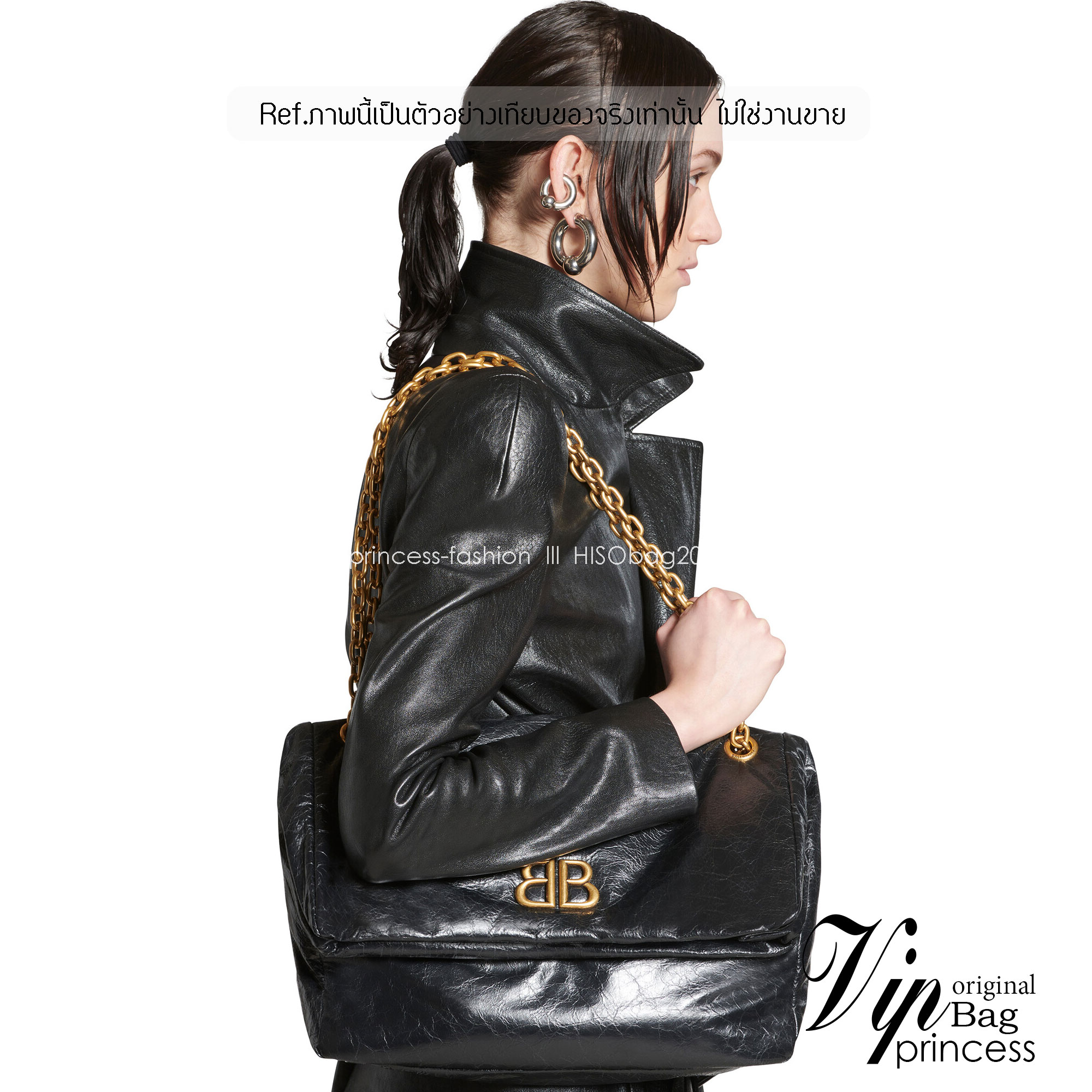 Balenciaga MONACO MEDIUM CHAIN BAG IN BLACK 35cm กระเป๋าทรงโท้ทใบใหญ่ งานหนังยับสวยเต็มใบ เกรดออริ สลับแท้ 1:1 ใช้งานต่างประเทศได้