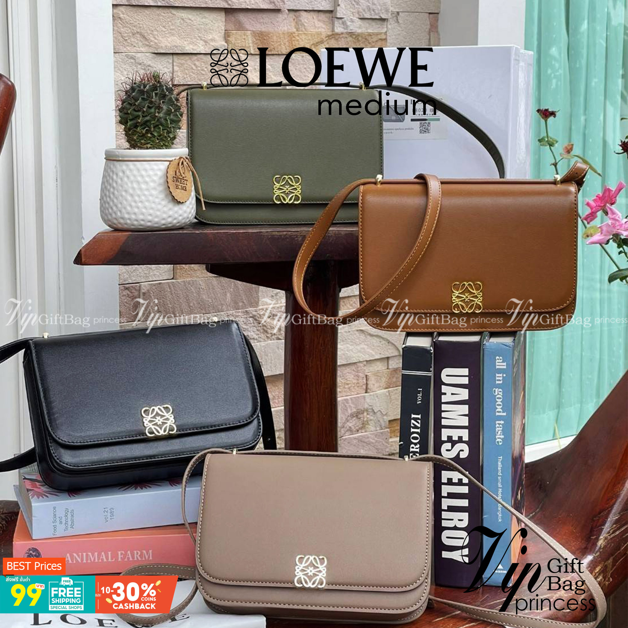 Medium : LOEWE Goya anagram leather shoulder bag กระเป๋าทรง GOYA รูปทรงกล่องอันคลาสสิกที่มาพร้อมรายละเอียดอันน่าค้นหา พร้อมด้วยโครงสร้างที่เปี่ยมไปด้วยสเน่ห์น่าค้นหา มีช่องใส่ของขนาดกว้างและเป็นทรงทำให้การจัดการสิ่งของต่างๆ ของสาวๆ นั้นง่ายดายมากยิ่งขึ้น 