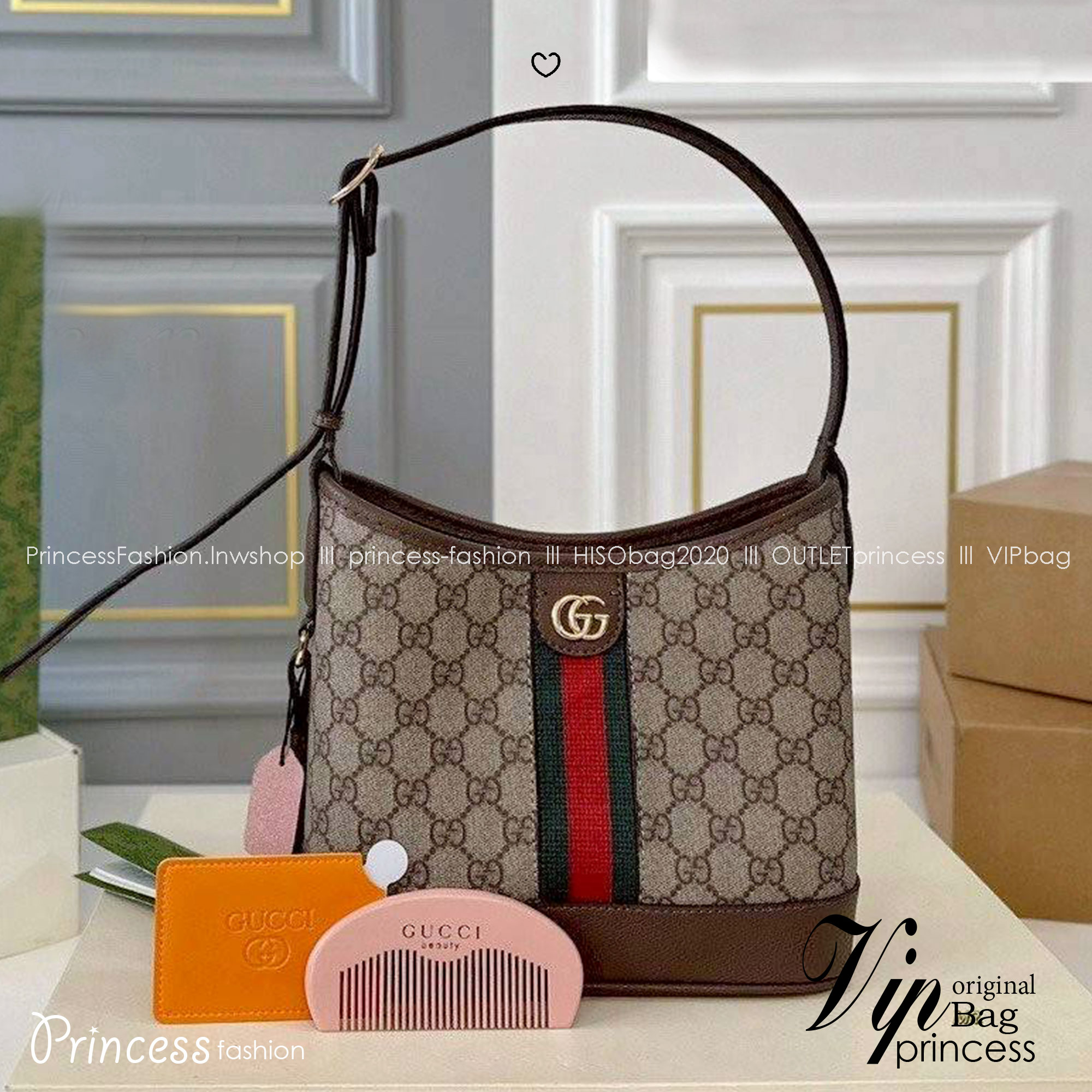 GUCCI Ophidia small shoulder bag / Gucci Tote Bag กระเป๋าทรงโท้ทสุดคลาสิค สะพายไหล่ได้ ขนาดกะทัดรัดดีไซน์คล่องตัว แถบคาดเขียวแดงโดดเด่น สวยเรียบแต่หรู