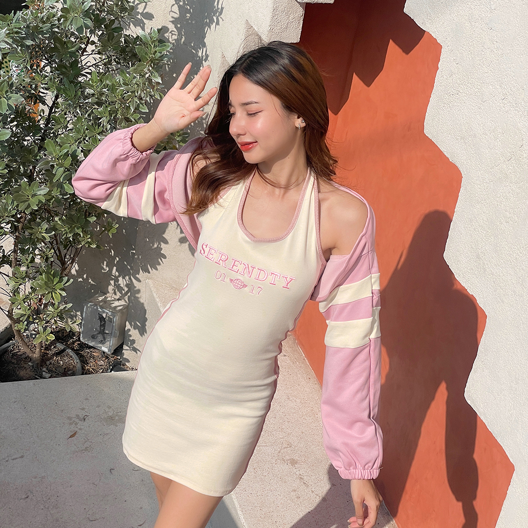 พร้อมส่ง 🦀🎊 Tawan dress & sweater เดรสสายเดี่ยว เสื้อวอร์มสีหวานๆ (38257)