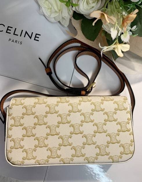 CELINE TRIOMPHE SHOULDER BAG VIP ดีไซน์ยอดนิยมสไตล์สาว LISA ทรงเหลี่ยมหนังSaffianoสวยหรูอยู่ทรง