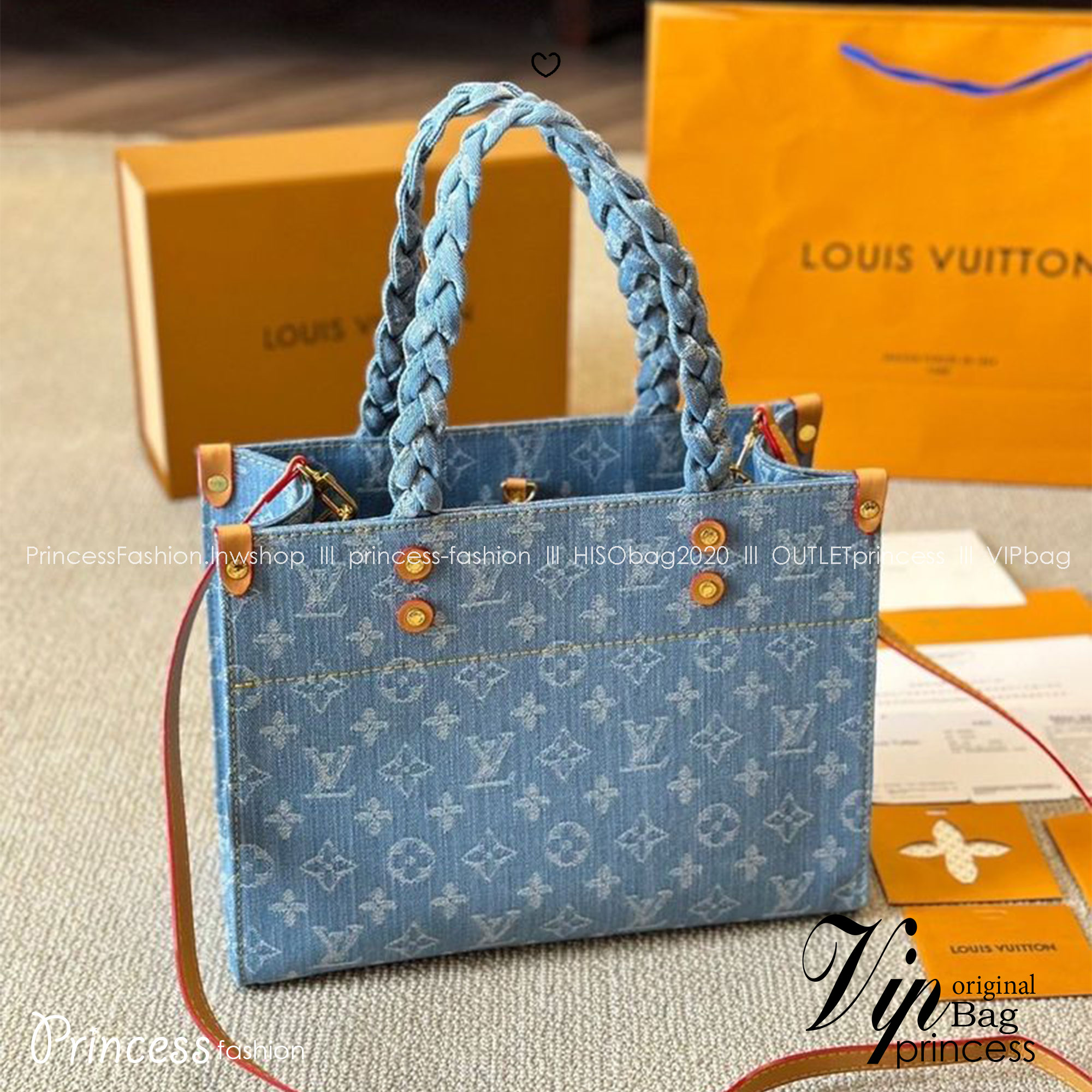 LV Let Go PM Denim Monogram กระเป๋าทรงโท้ทเดนิมสวยหรูคลาสสิค เพิ่มความโดดเด่นที่หูจับถักน่ารักลุคคุณหนูเท่ห์ๆ ไม่เหมือนใคร